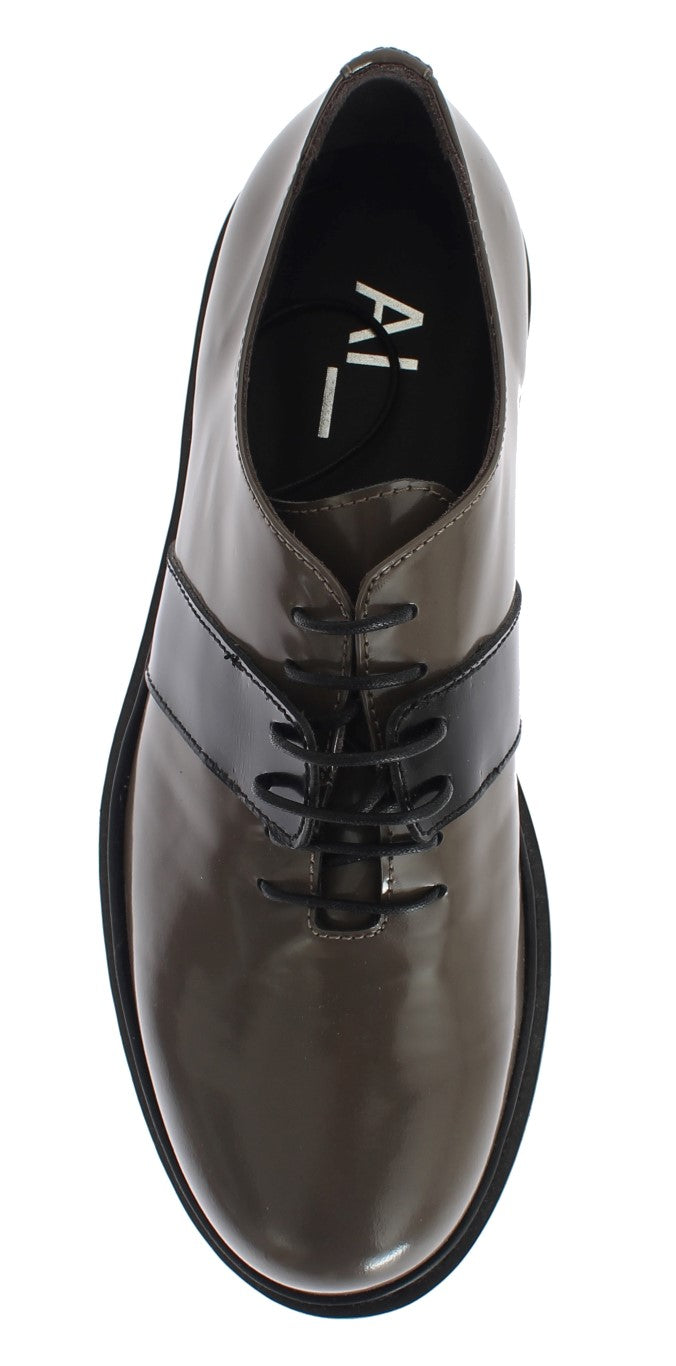 AI_ Grey Brown Leather Lace-Up Shoes