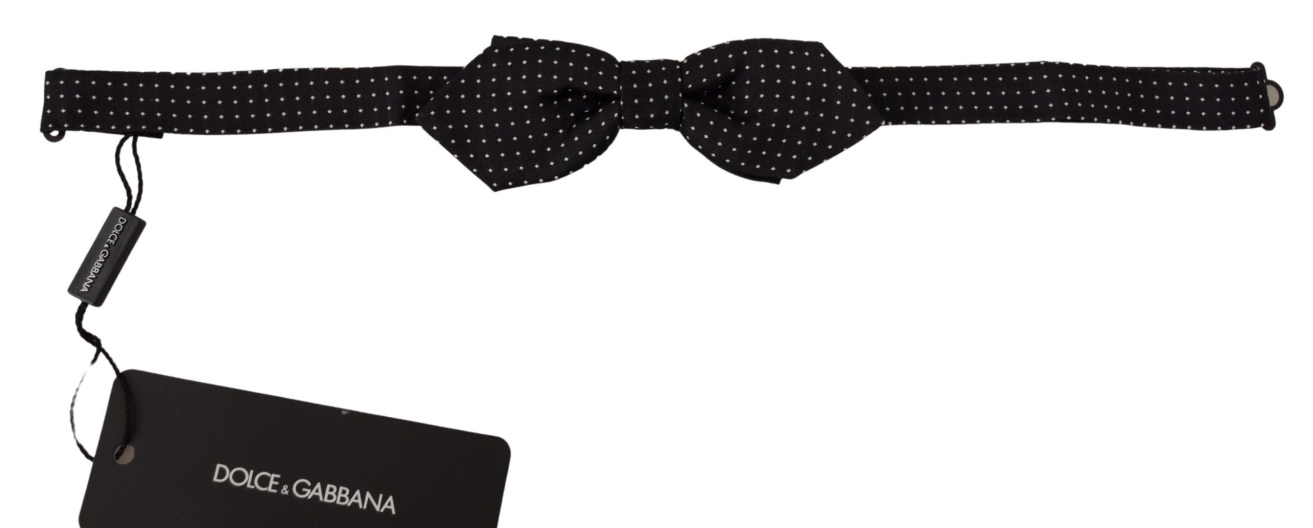 Dolce &amp; Gabbana Black White Polka Dot Adjustable Neck Papillon Bow Tie