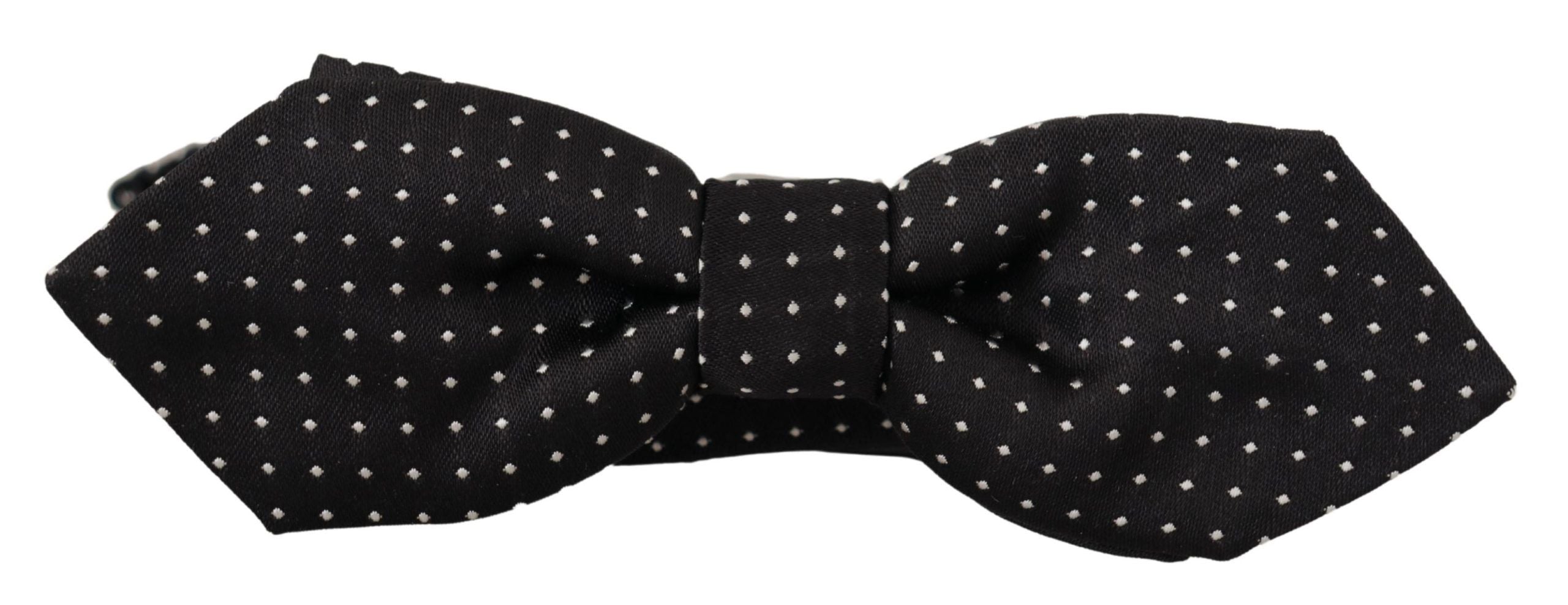 Dolce &amp; Gabbana Black White Polka Dot Adjustable Neck Papillon Bow Tie