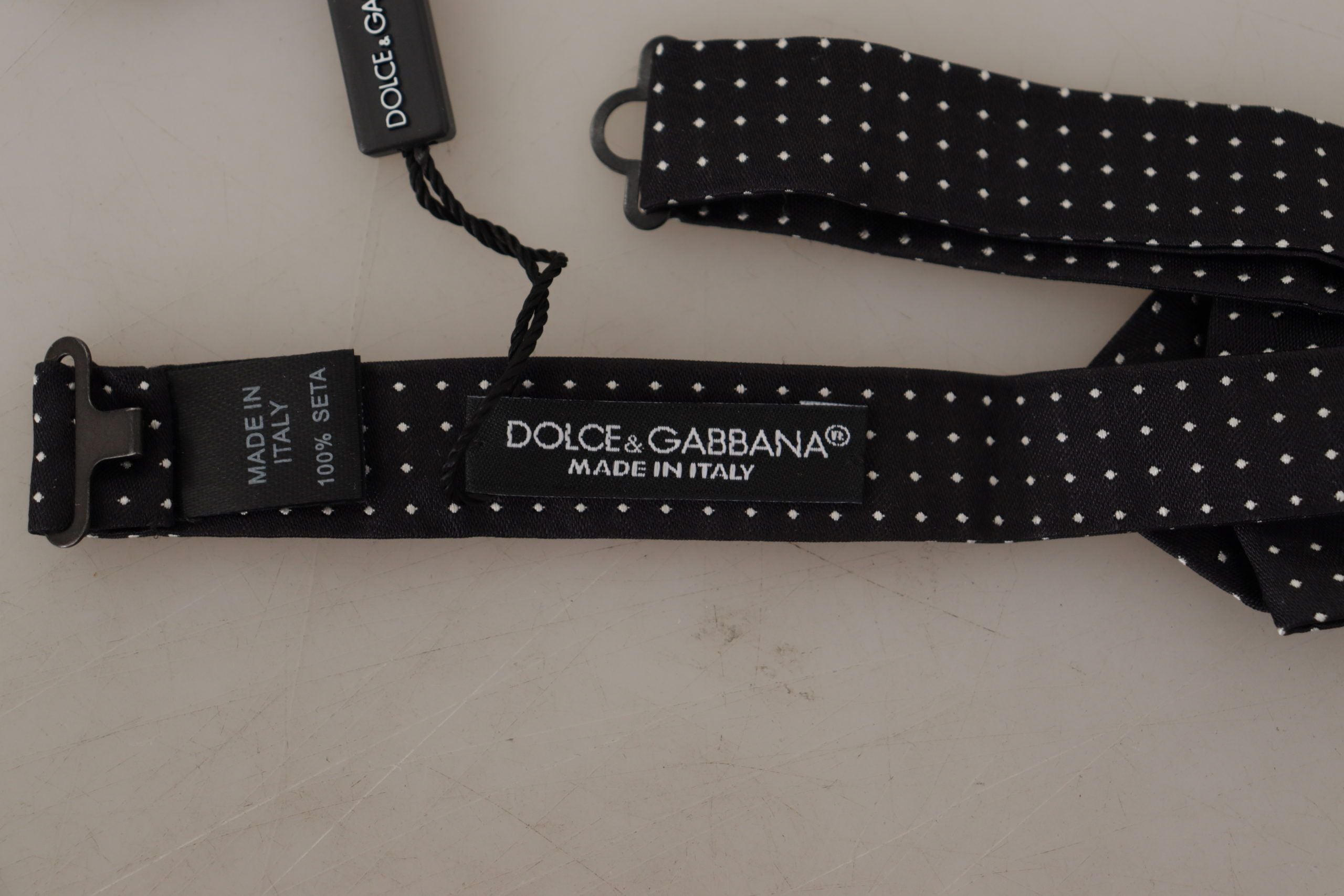 Dolce & Gabbana Schwarz Weiß Polka Dot Verstellbare Hals Papillon Fliege