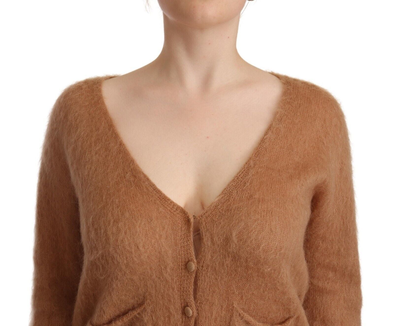 PINK MEMORIES Brown V-neck long-sleeved cardigan