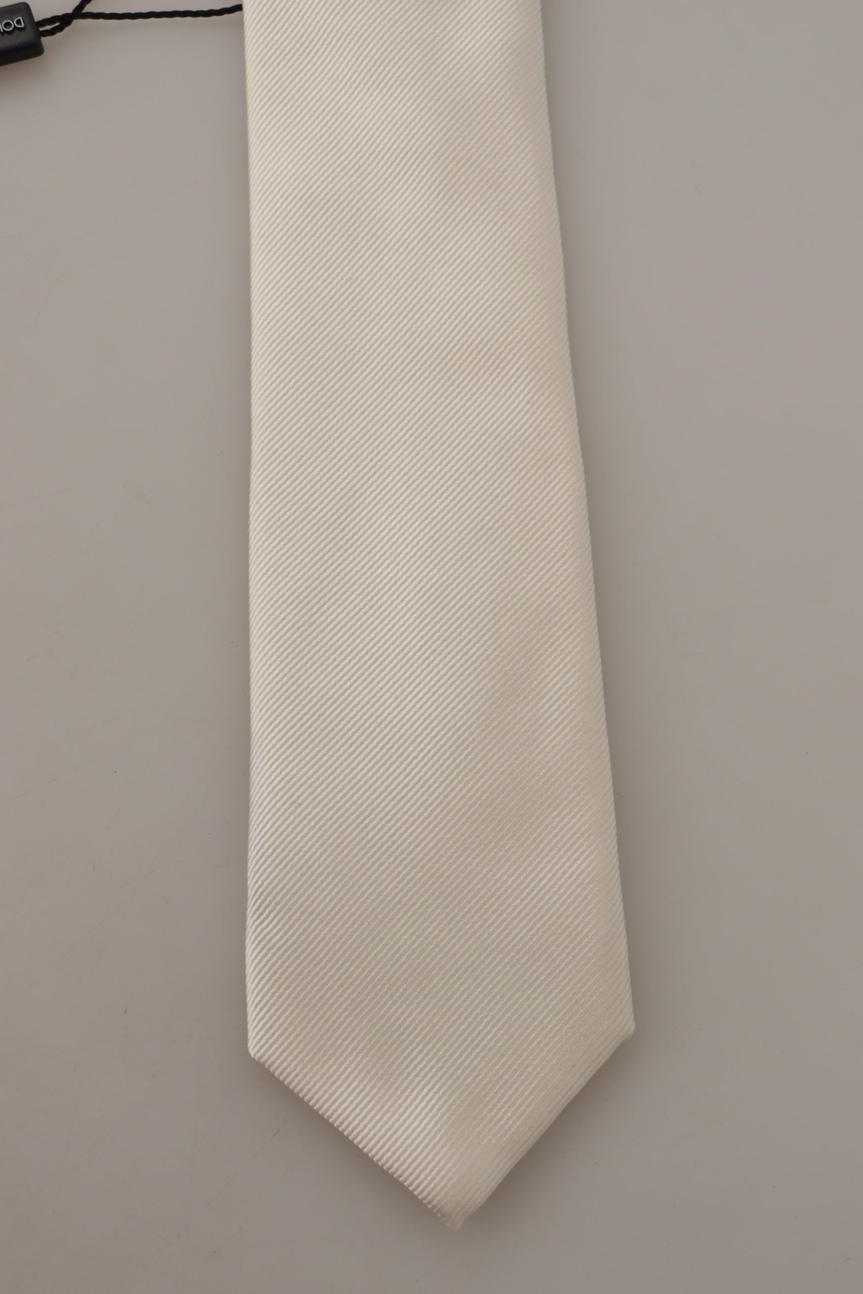 Dolce &amp; Gabbana Off-White 100% Silk Slim Adjustable Accessory Tie