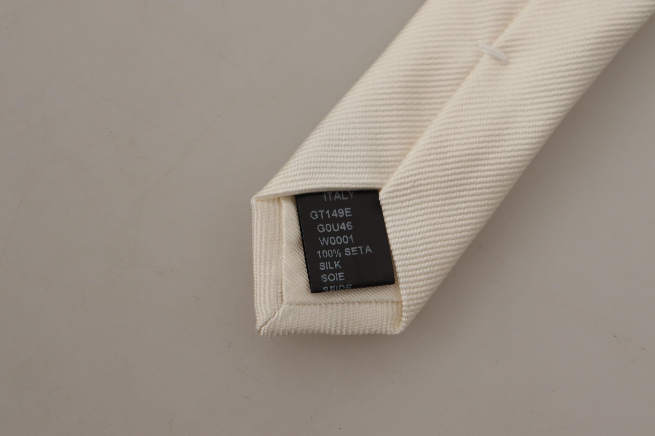 Dolce &amp; Gabbana Off-White 100% Silk Slim Adjustable Accessory Tie