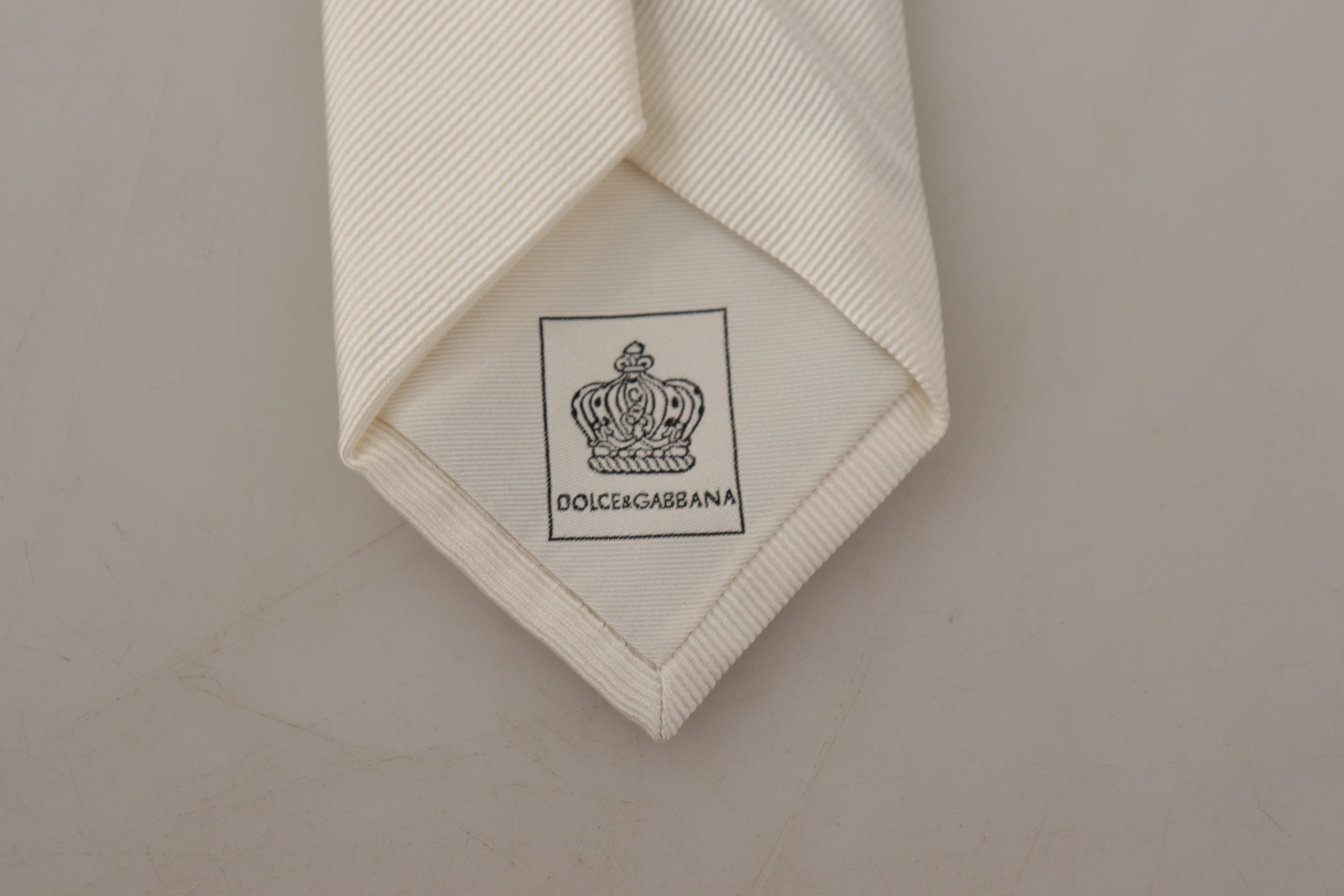 Dolce &amp; Gabbana Off-White 100% Silk Slim Adjustable Accessory Tie