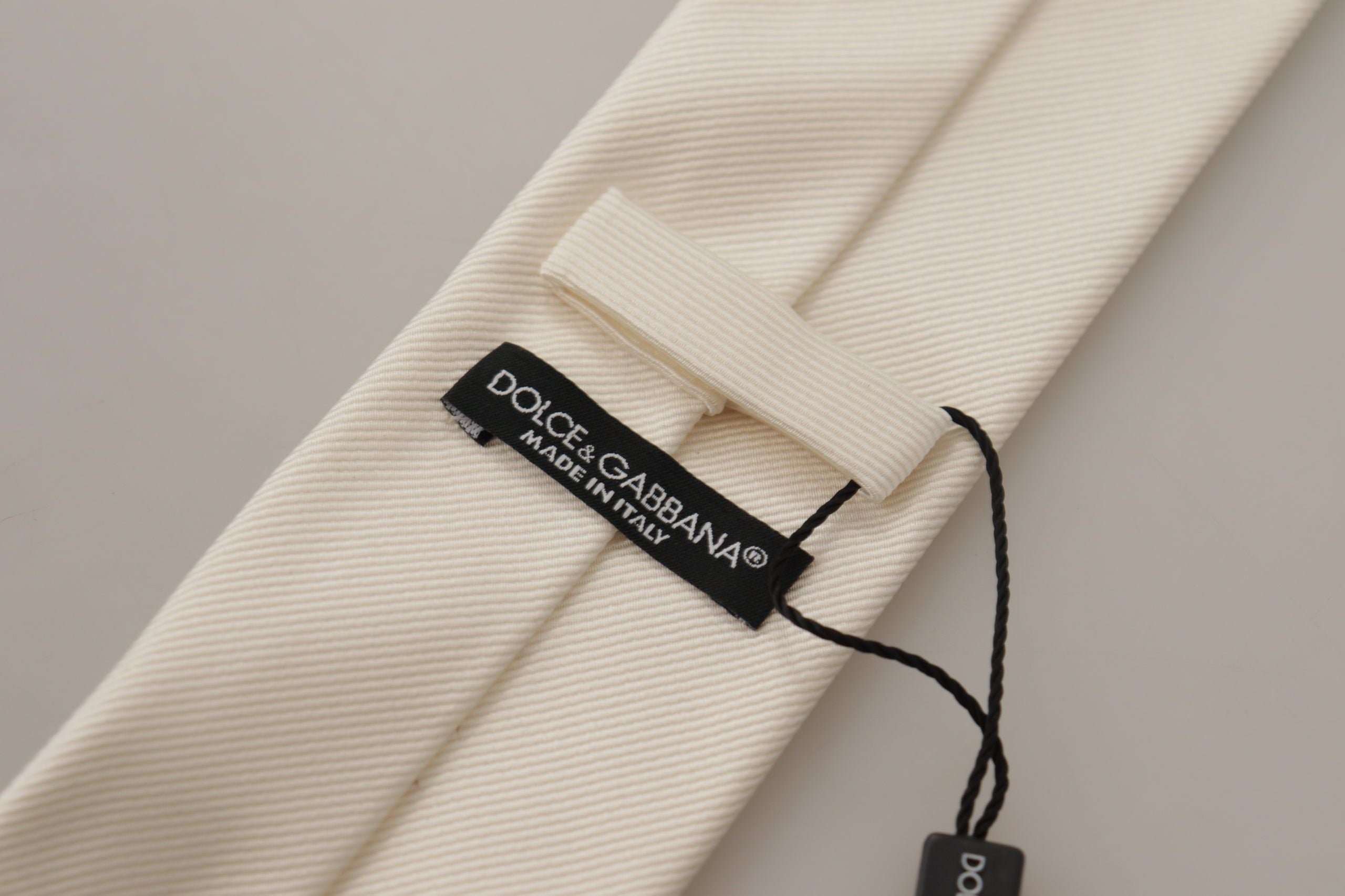 Dolce &amp; Gabbana Off-White 100% Silk Slim Adjustable Accessory Tie