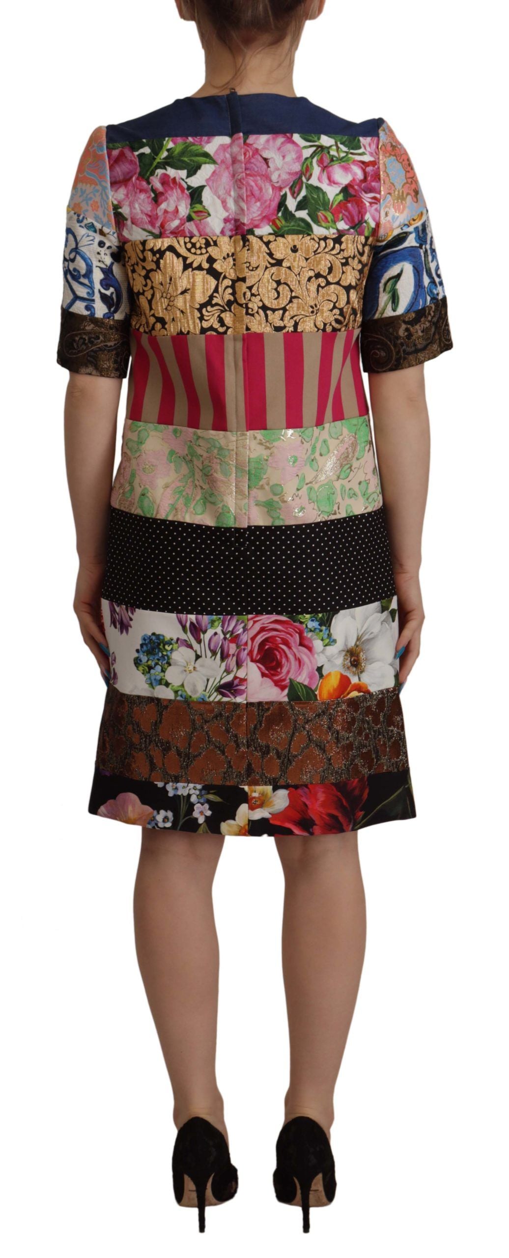 Dolce & Gabbana Multicolor Pachwork Floral Mantel Jaquard Minikleid