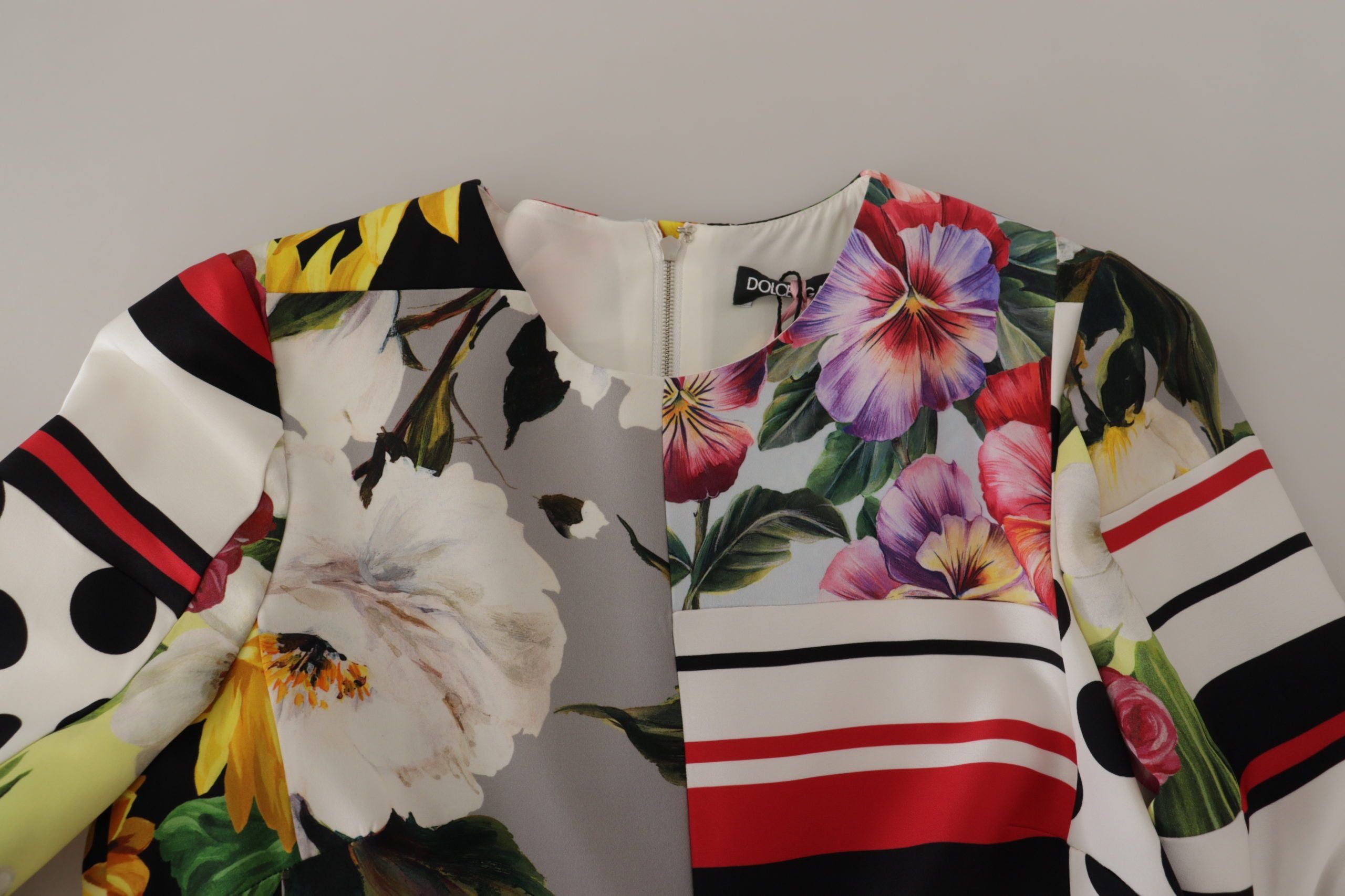 Dolce & Gabbana Multicolor Charmeuse Floral Mantel Jaquard Pachwork Kleid