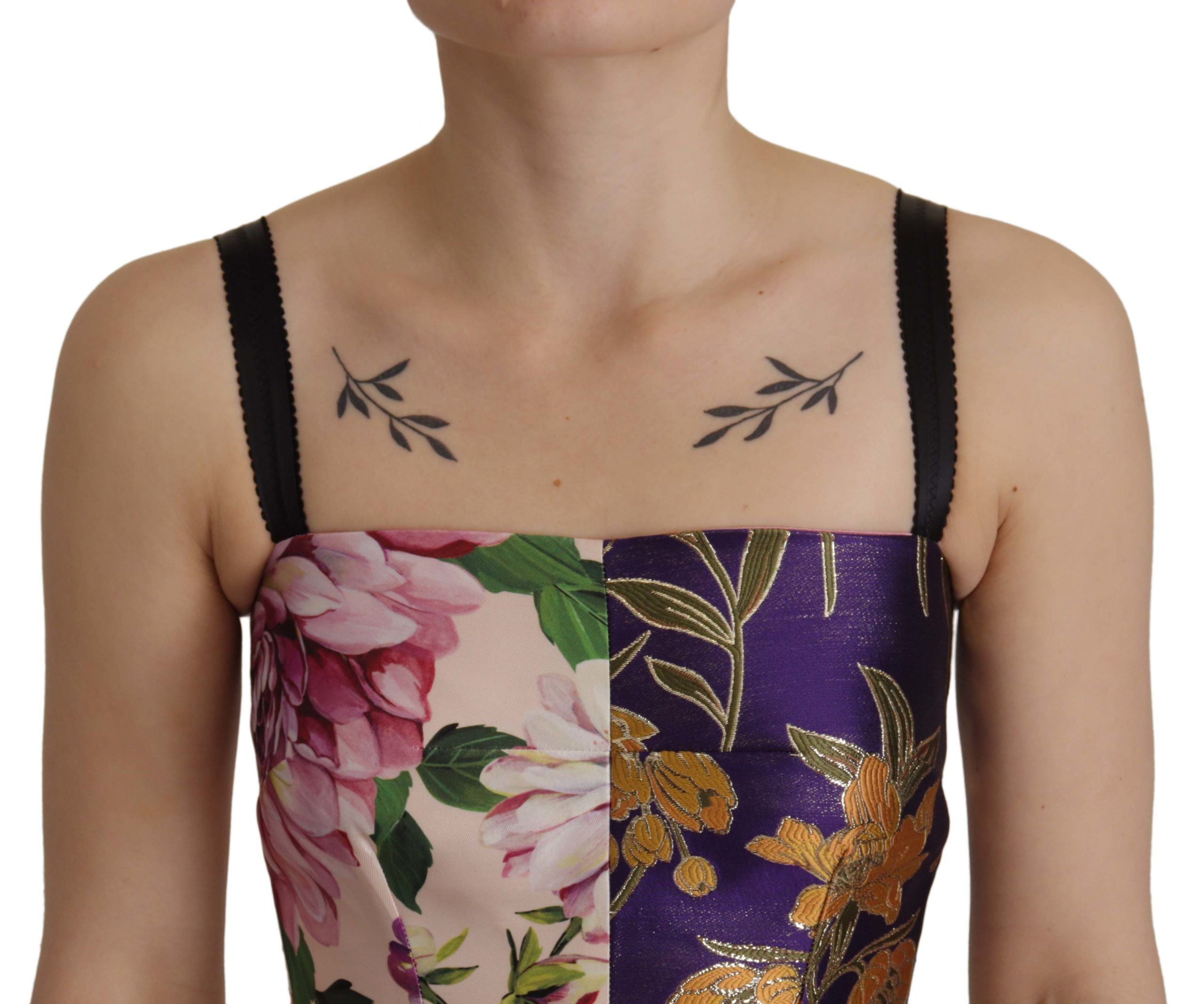 Dolce & Gabbana Kleid Midi Patchwork Floral Jaquard Seide