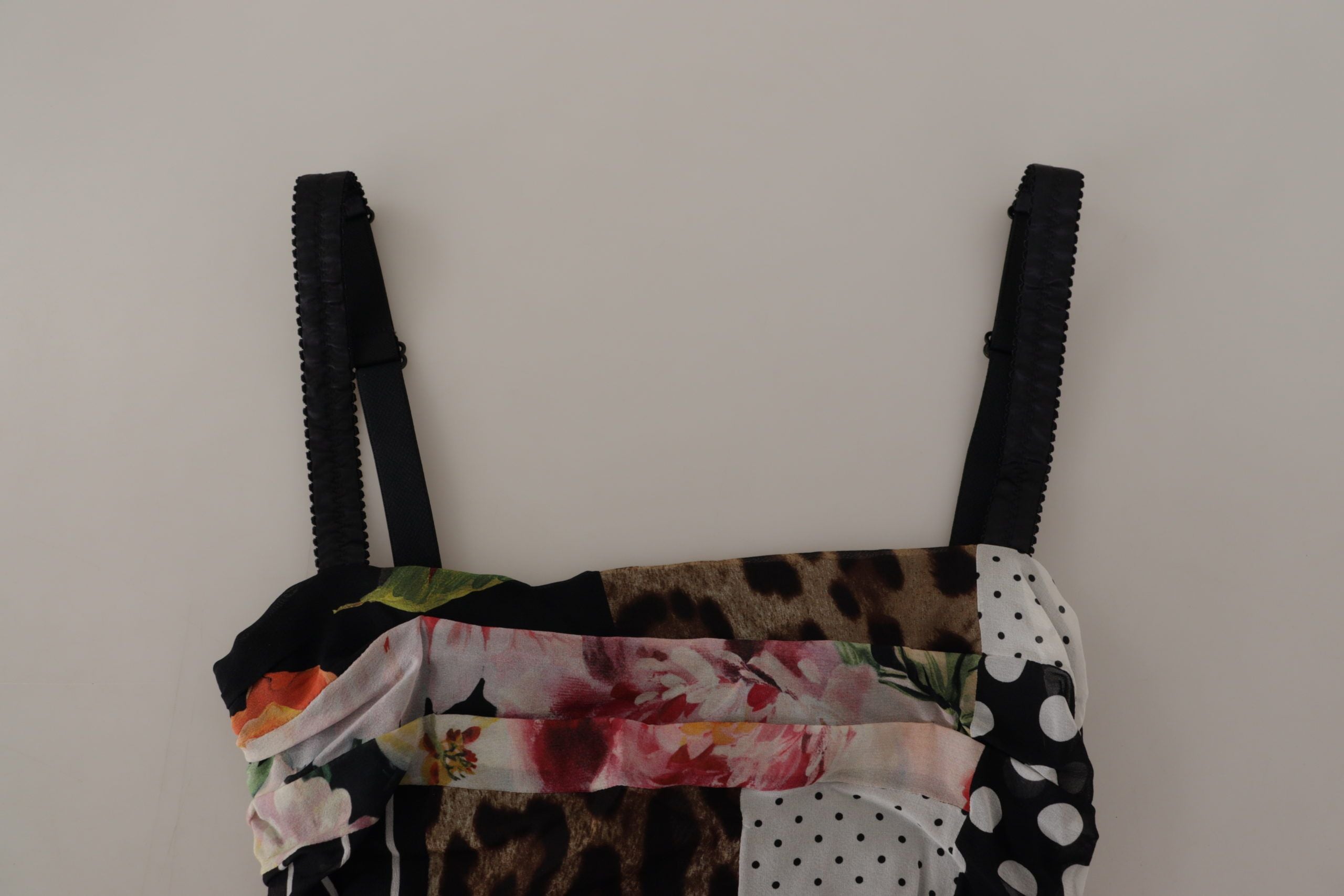 Dolce & Gabbana Multicolor Pachwork Midi-Seiden-Leoparden-Bodycon-Kleid mit Blumenmuster