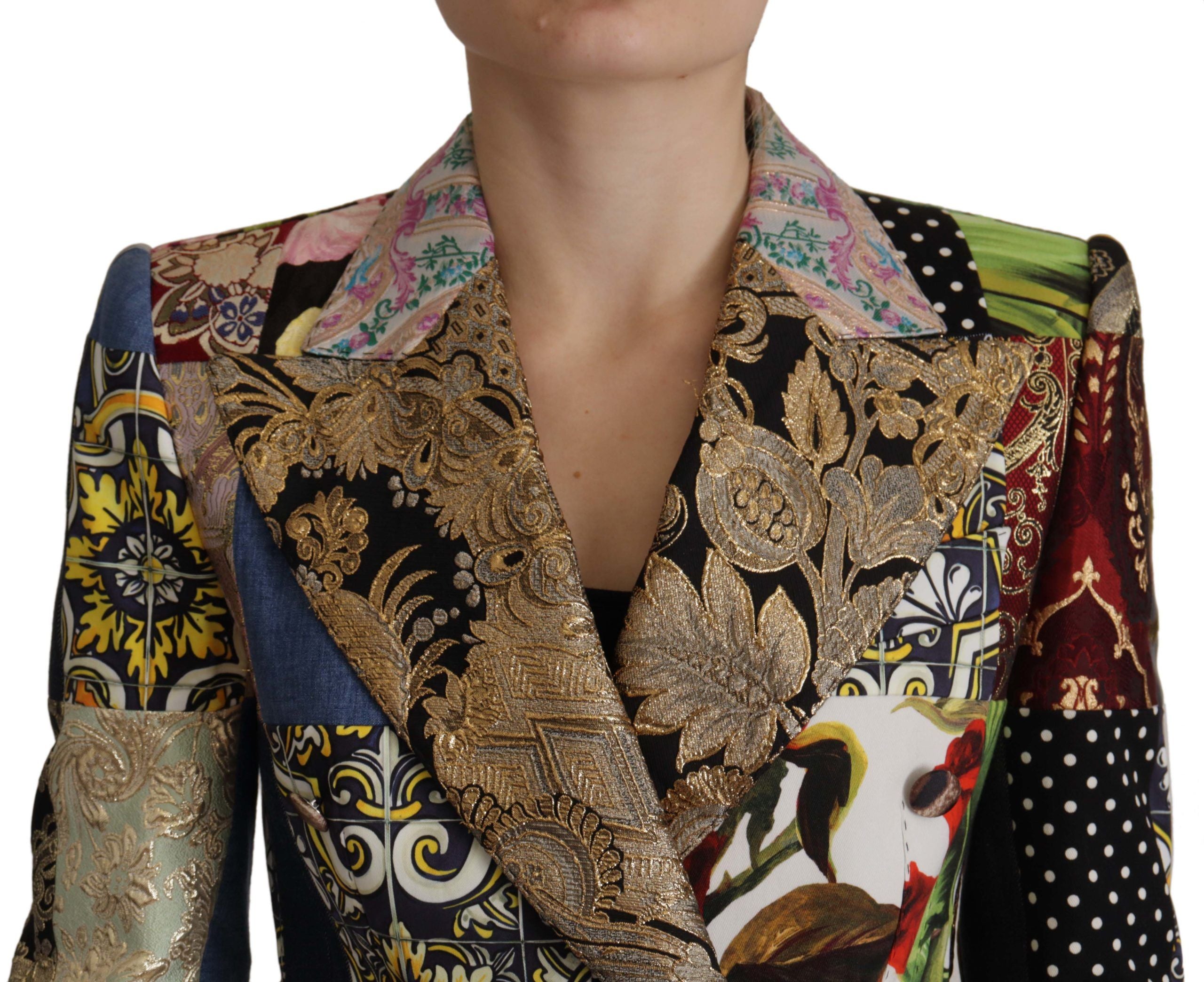 Dolce & Gabbana Mehrfarbige doppelreihige Jacquard-Blazerjacke aus Patchwork