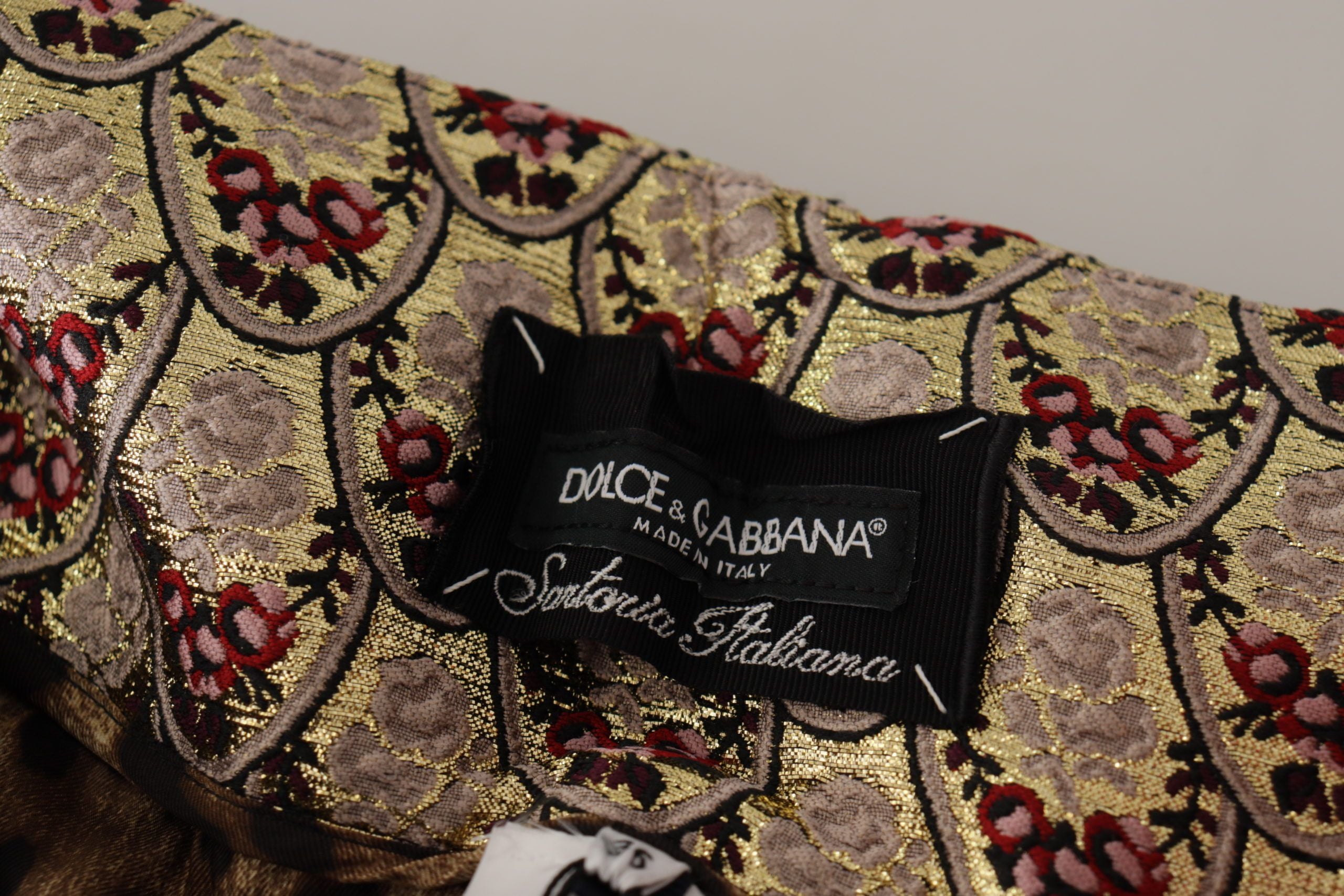 Dolce &amp; Gabbana kahverengi leopar ve altın jakarlı yüksek belli pantolon