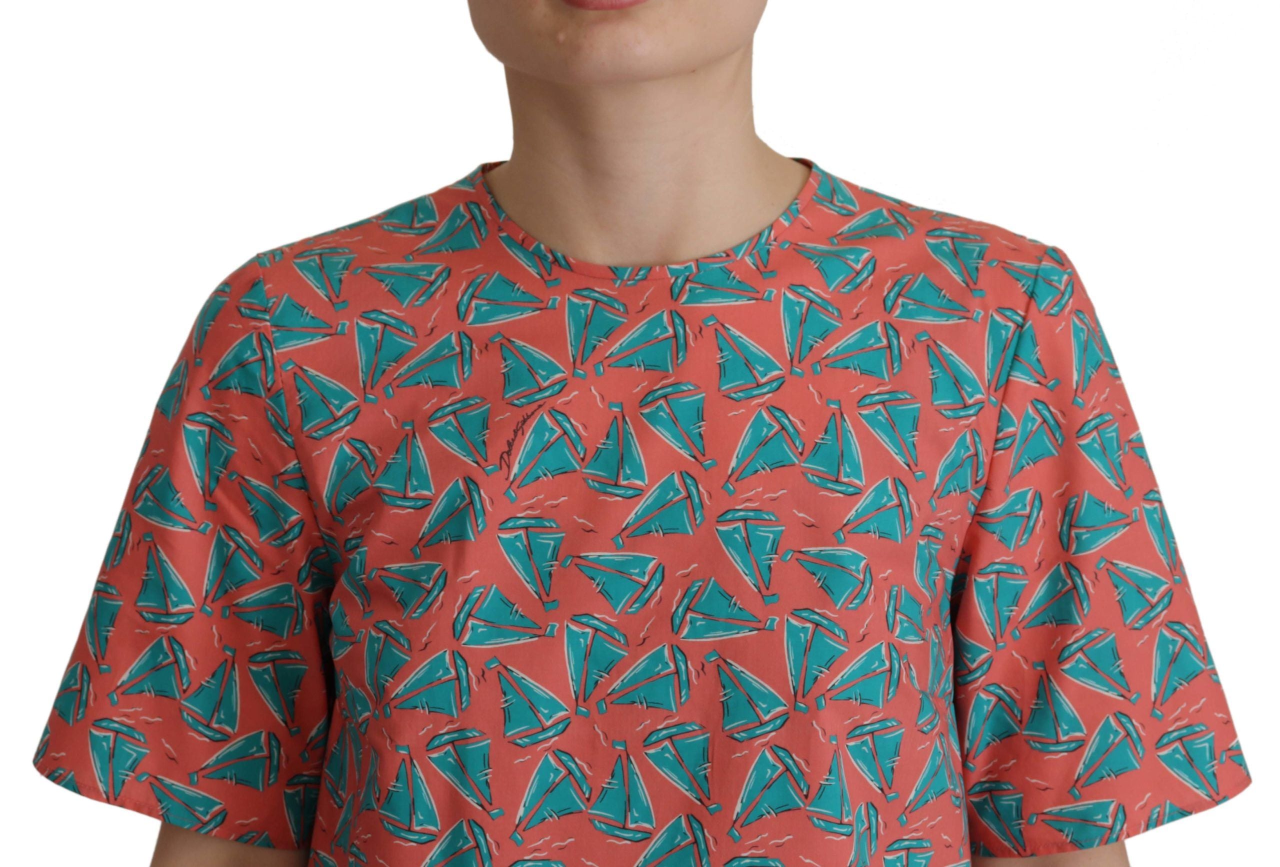 Dolce & Gabbana Rosa T-Shirt aus Baumwolle mit Segelboot-Druck