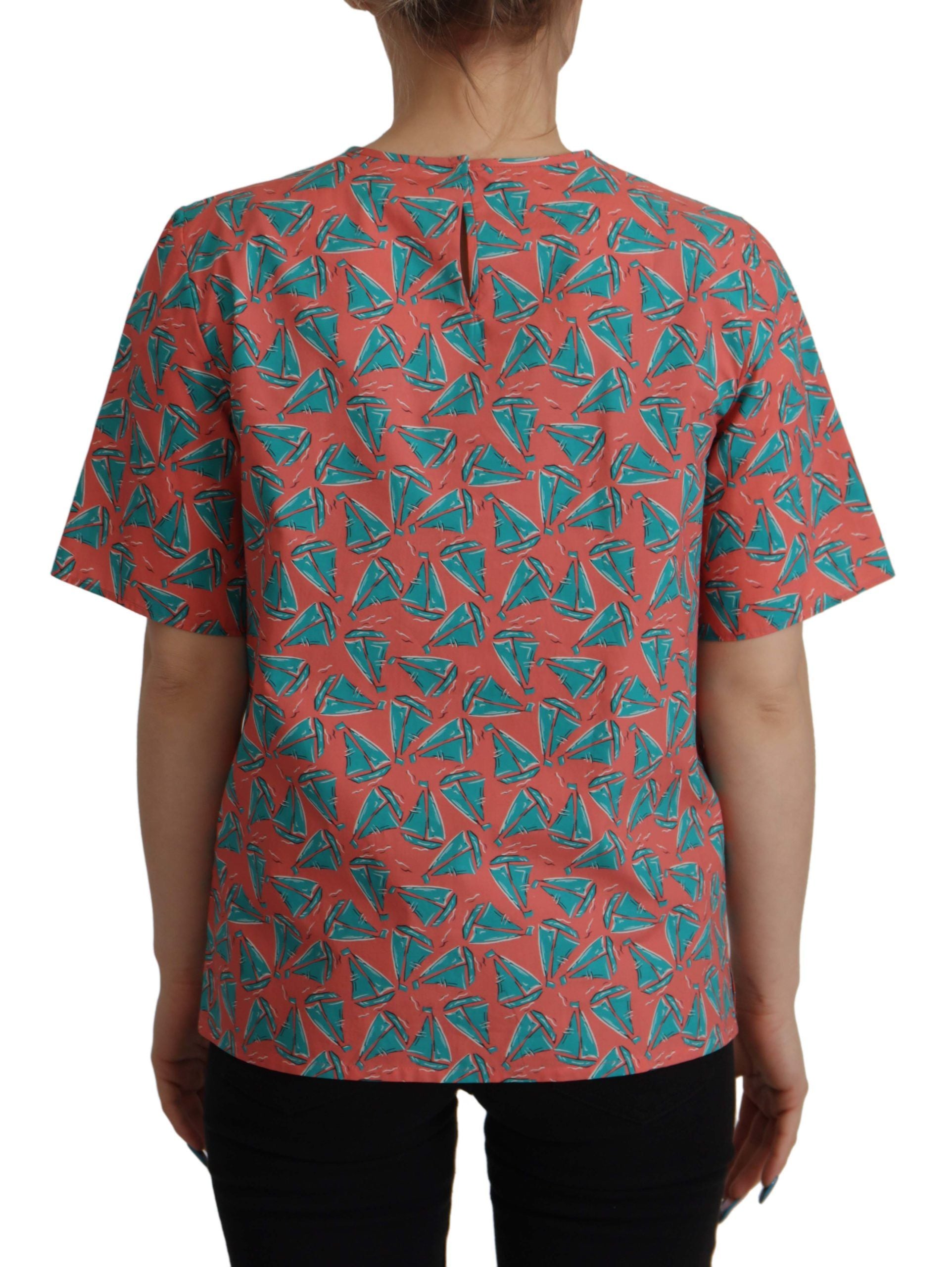 Dolce & Gabbana Rosa T-Shirt aus Baumwolle mit Segelboot-Druck