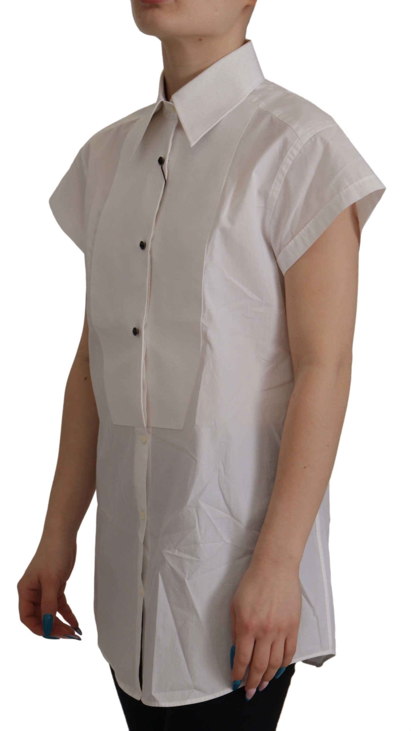 Dolce &amp; Gabbana white sleeveless tuxedo blouse top for formal occasions