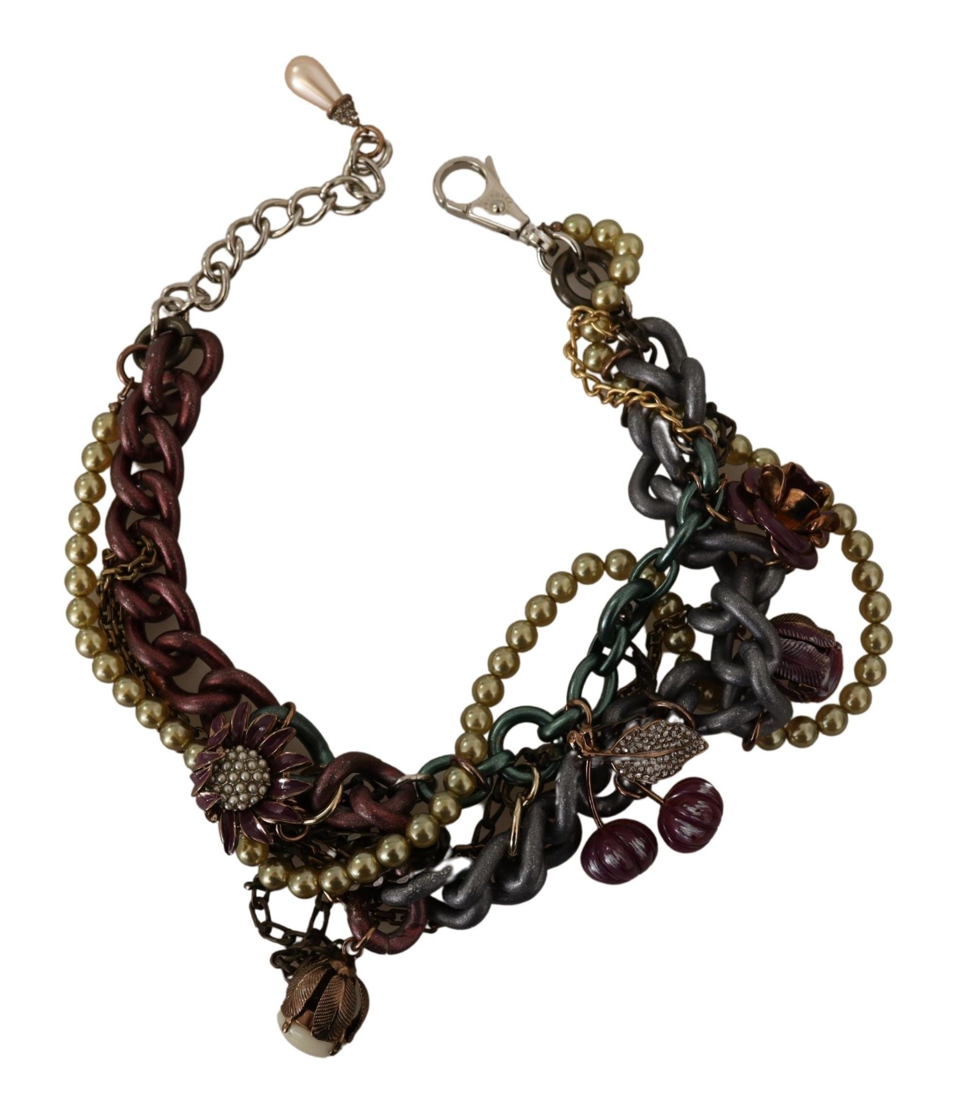 Dolce & Gabbana Goldmessing Sizilien Floral Kristall Statement Halskette