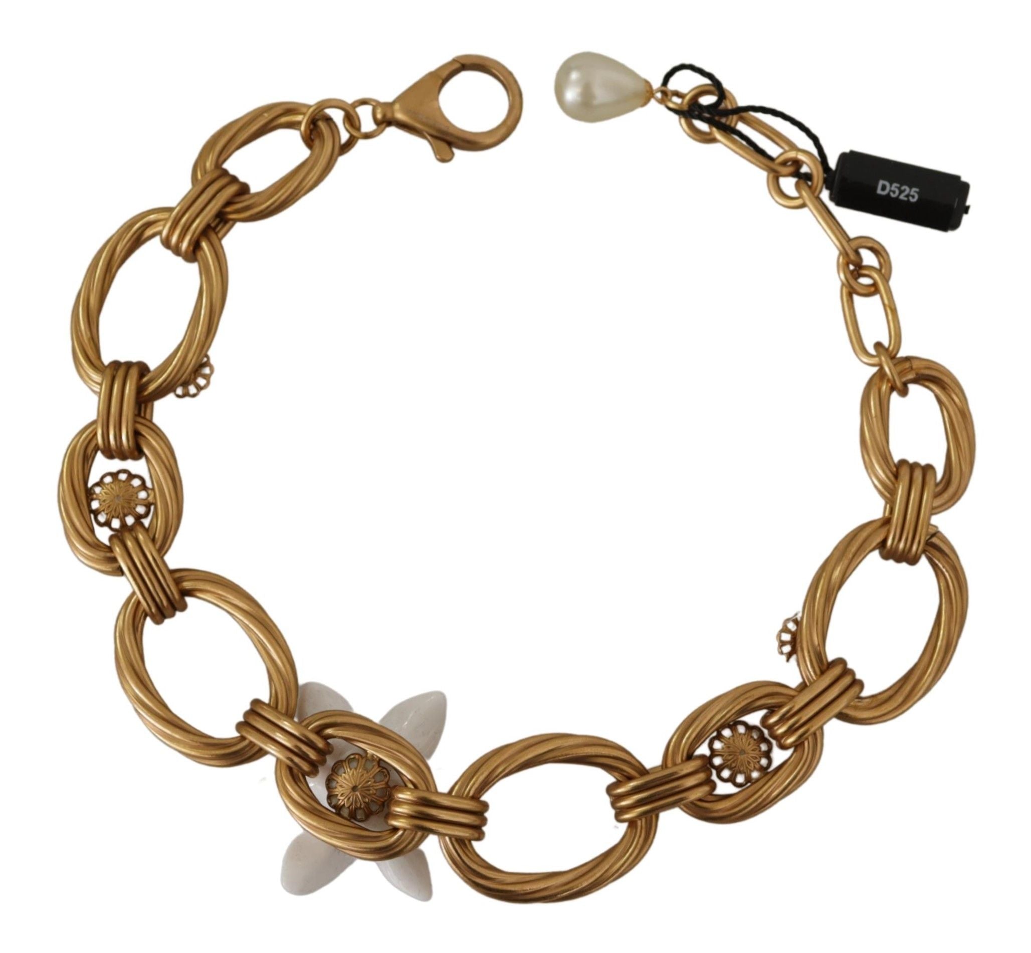 Dolce & Gabbana Gold White Lily Floral Kette Statement Halskette