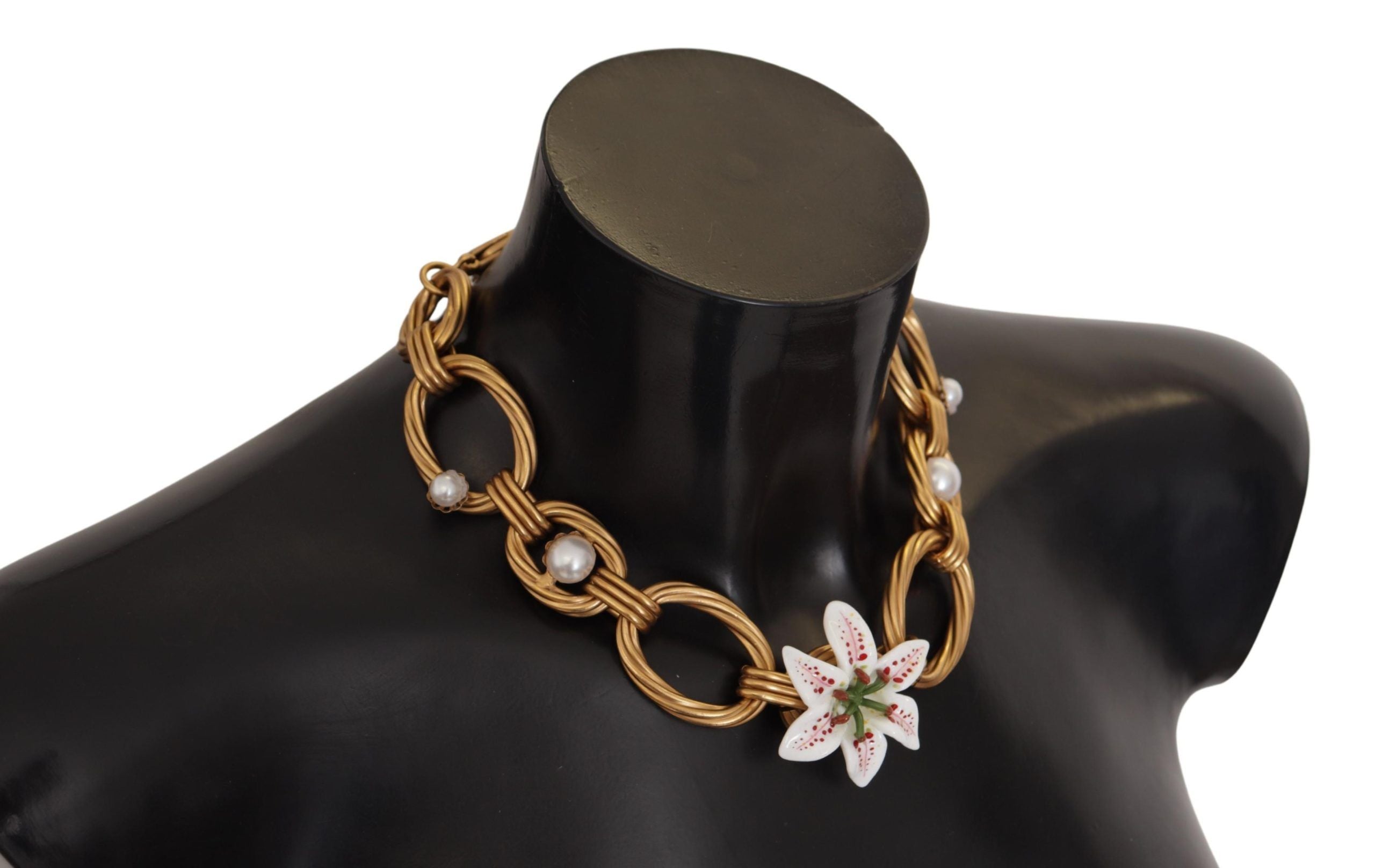 Dolce & Gabbana Gold White Lily Floral Kette Statement Halskette