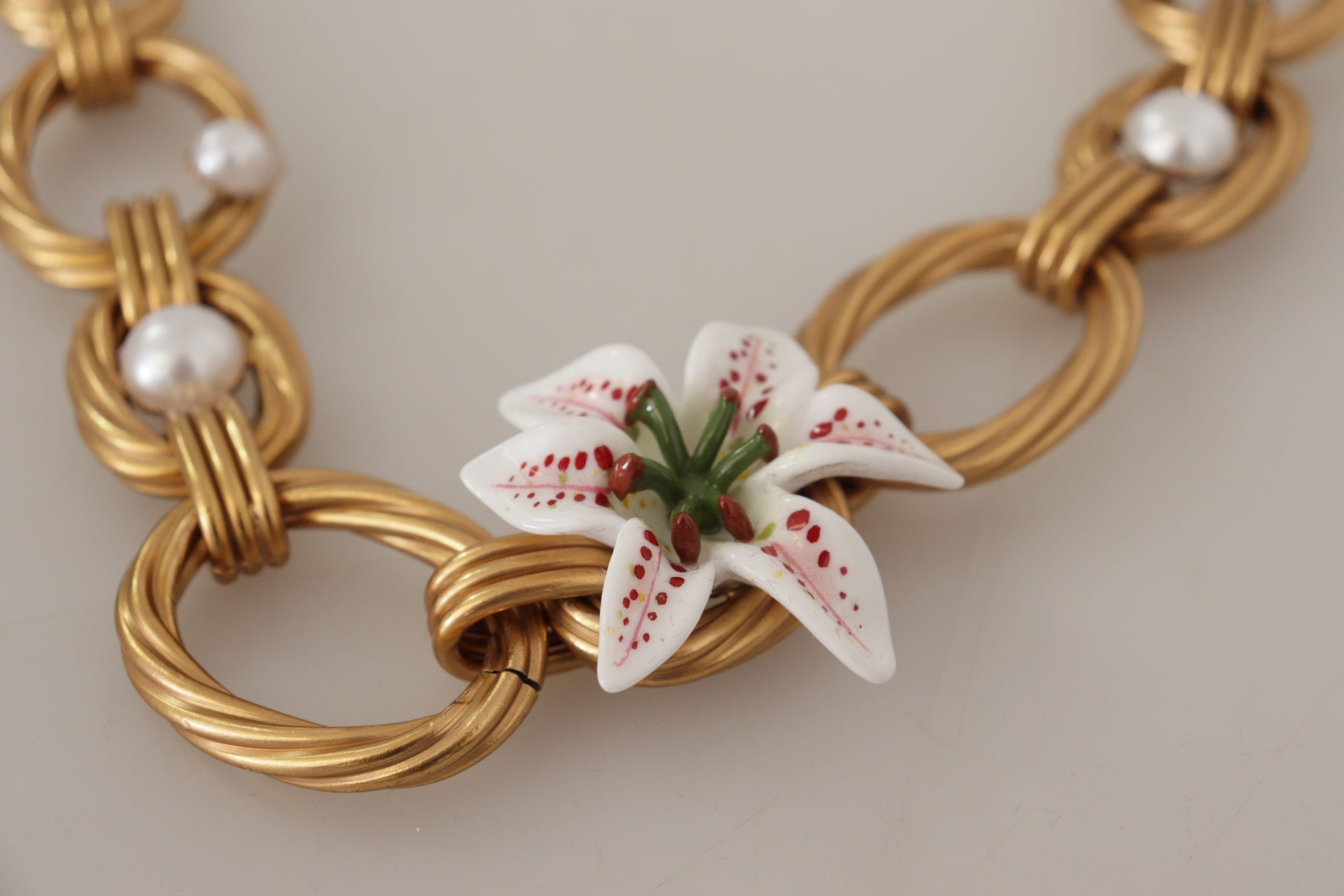 Dolce & Gabbana Gold White Lily Floral Kette Statement Halskette