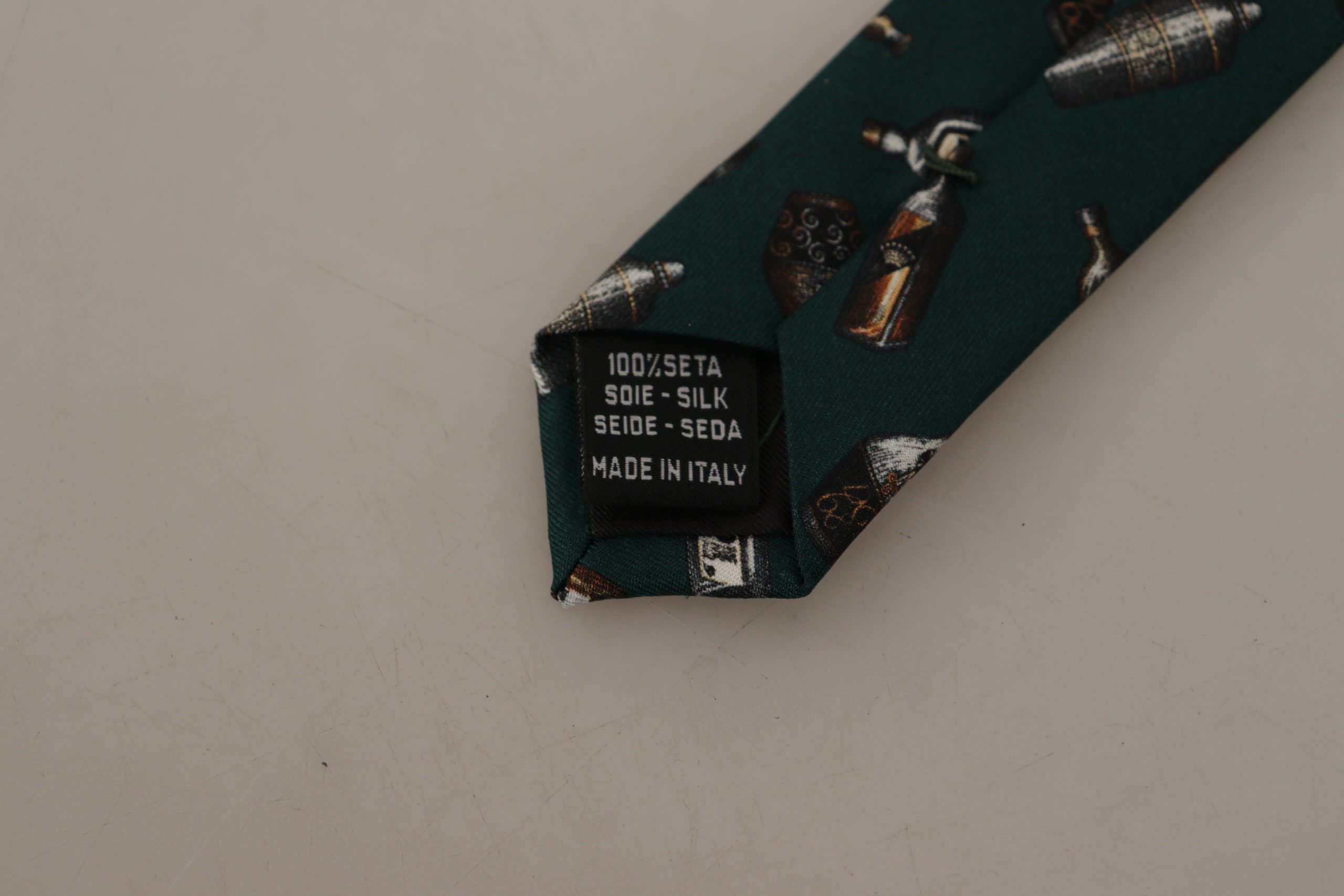 Dolce &amp; Gabbana Black Bottle Fantasy Print Silk Tie with Adjustable Accessory