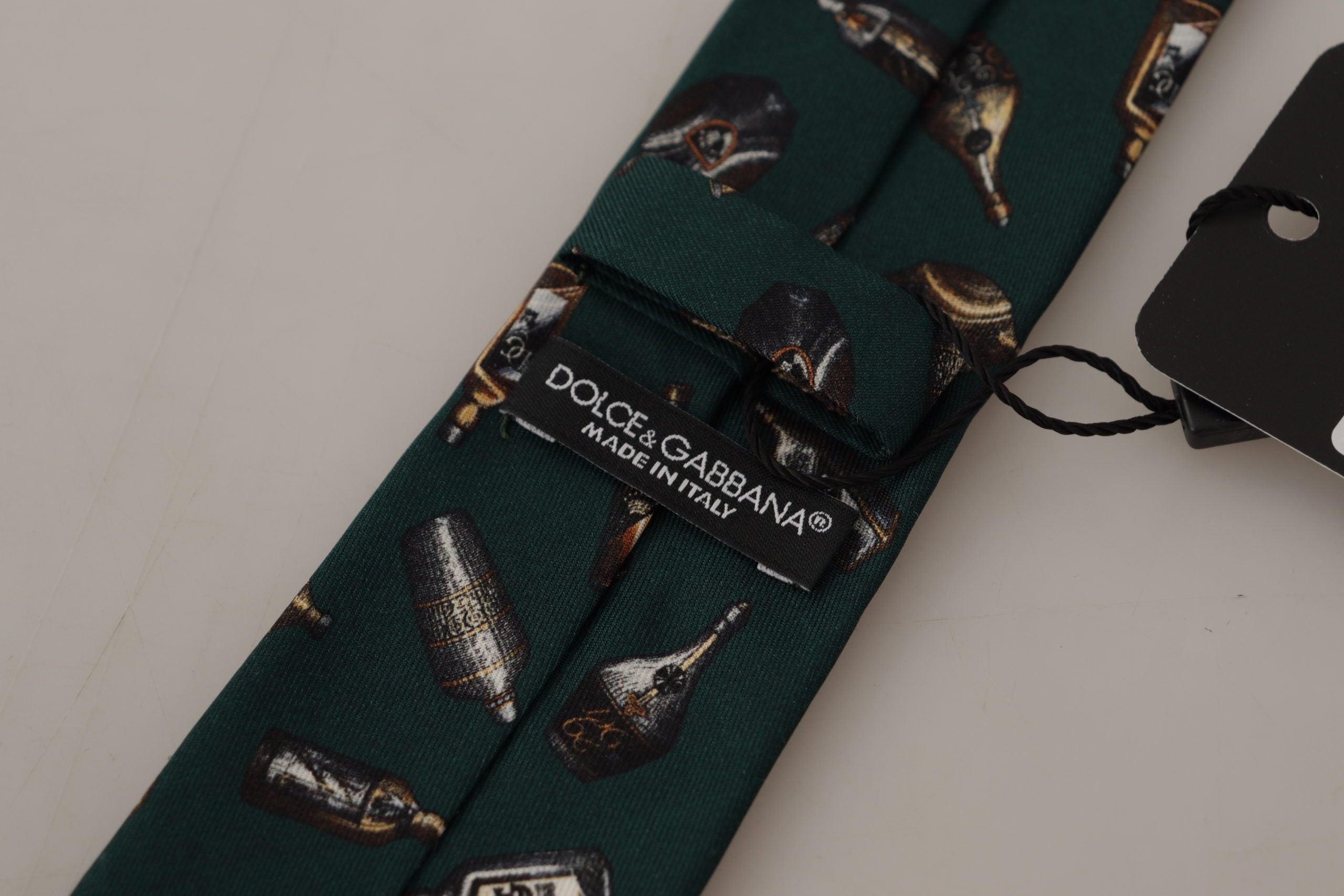 Dolce &amp; Gabbana Black Bottle Fantasy Print Silk Tie with Adjustable Accessory