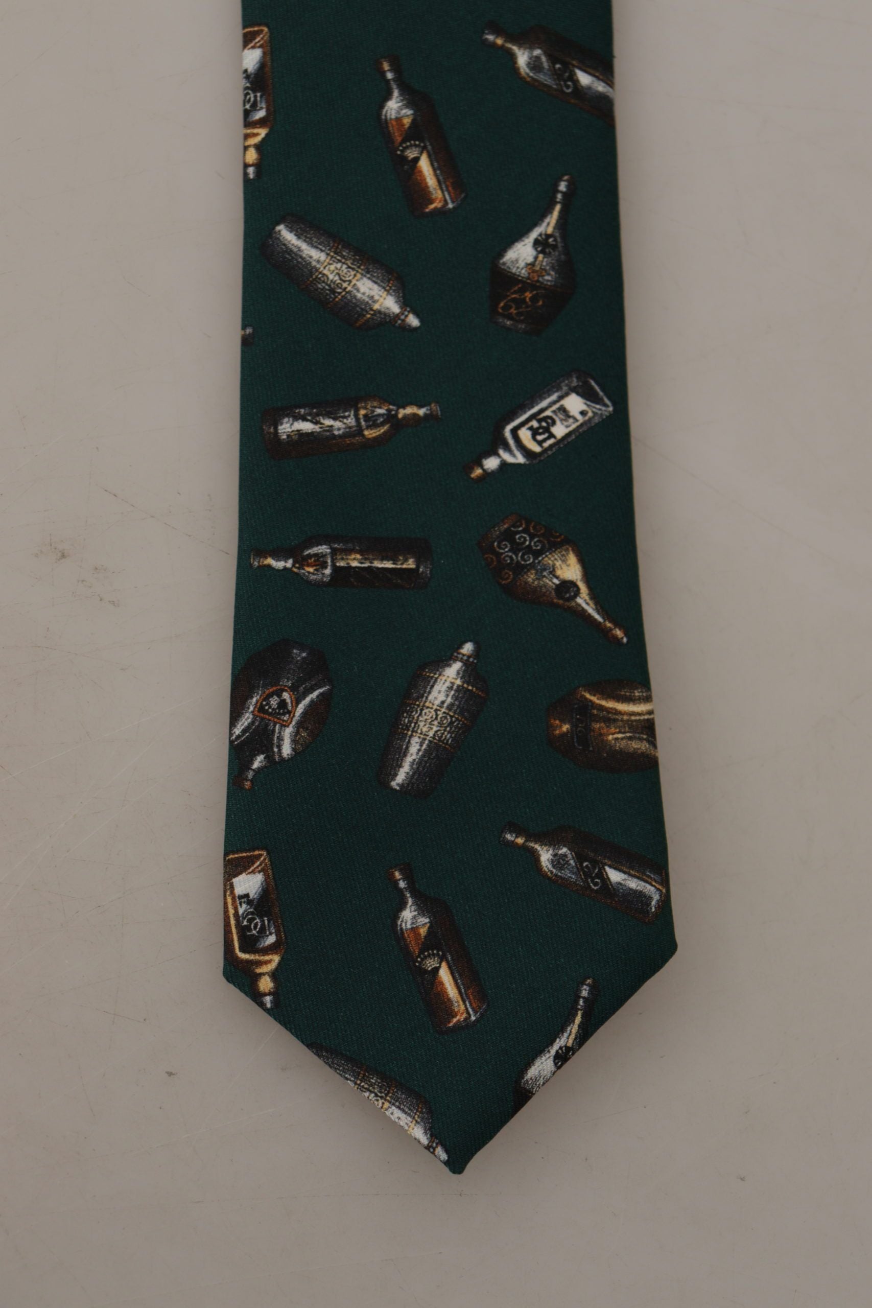 Dolce &amp; Gabbana Black Bottle Fantasy Print Silk Tie with Adjustable Accessory