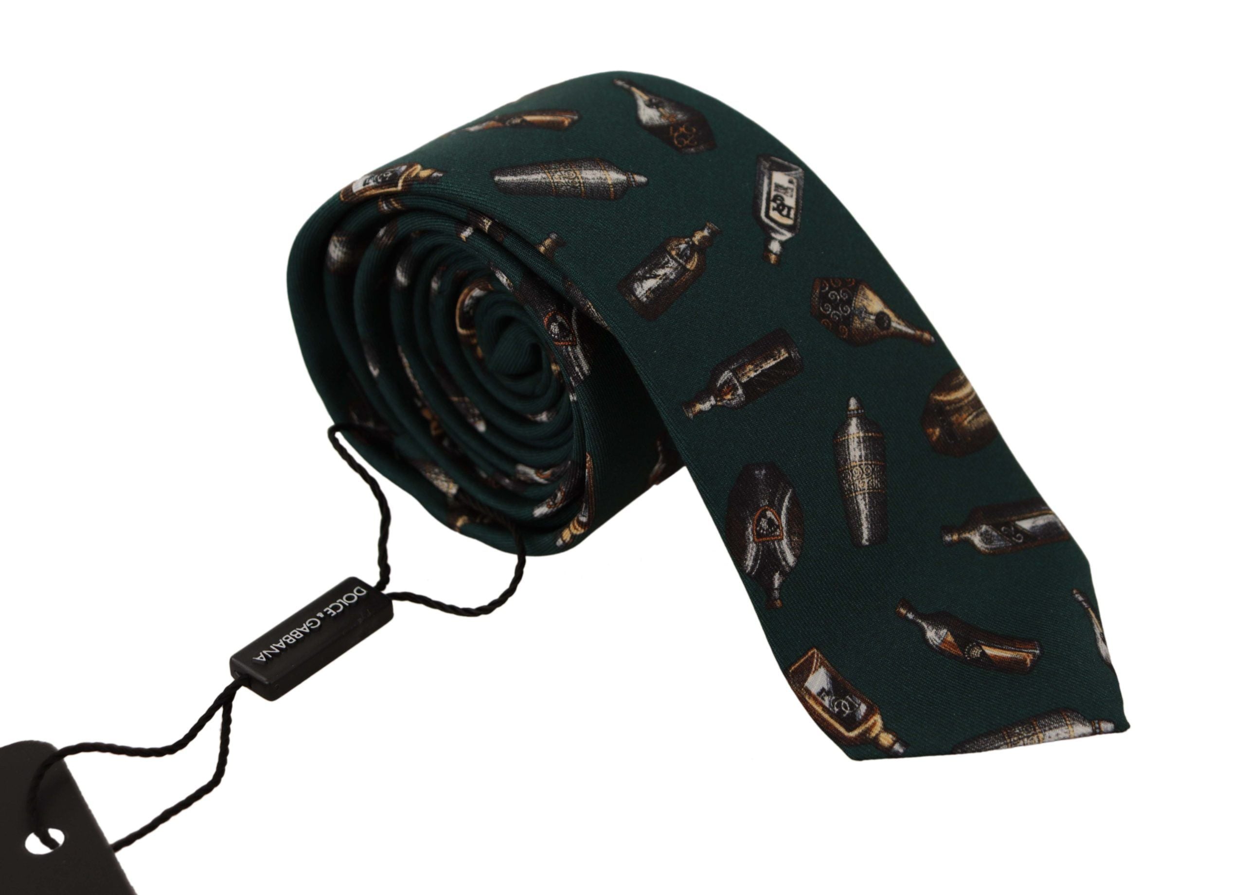 Dolce &amp; Gabbana Black Bottle Fantasy Print Silk Tie with Adjustable Accessory