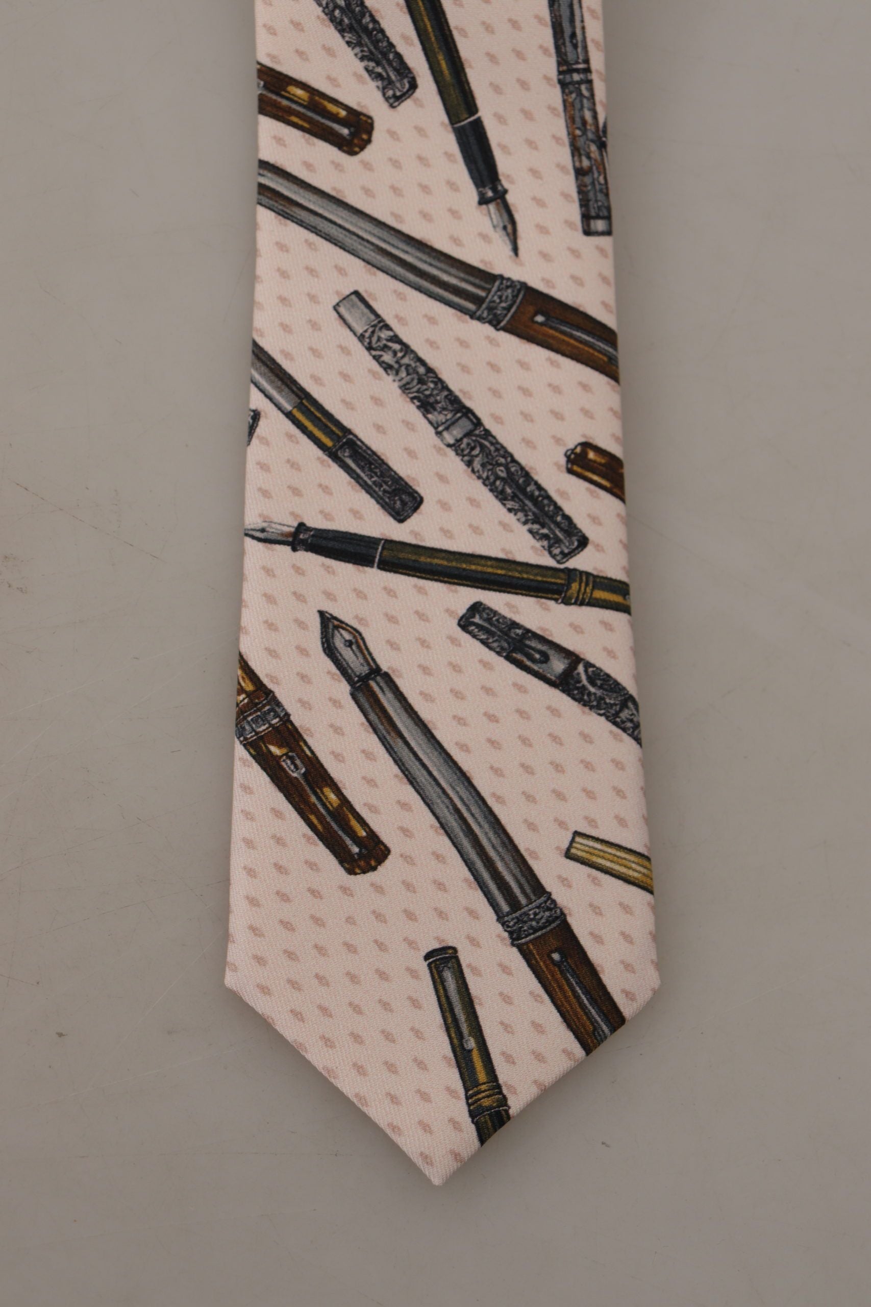 Dolce &amp; Gabbana Pink Pen Dots Print 100% Silk Adjustable Neck Accessory Tie