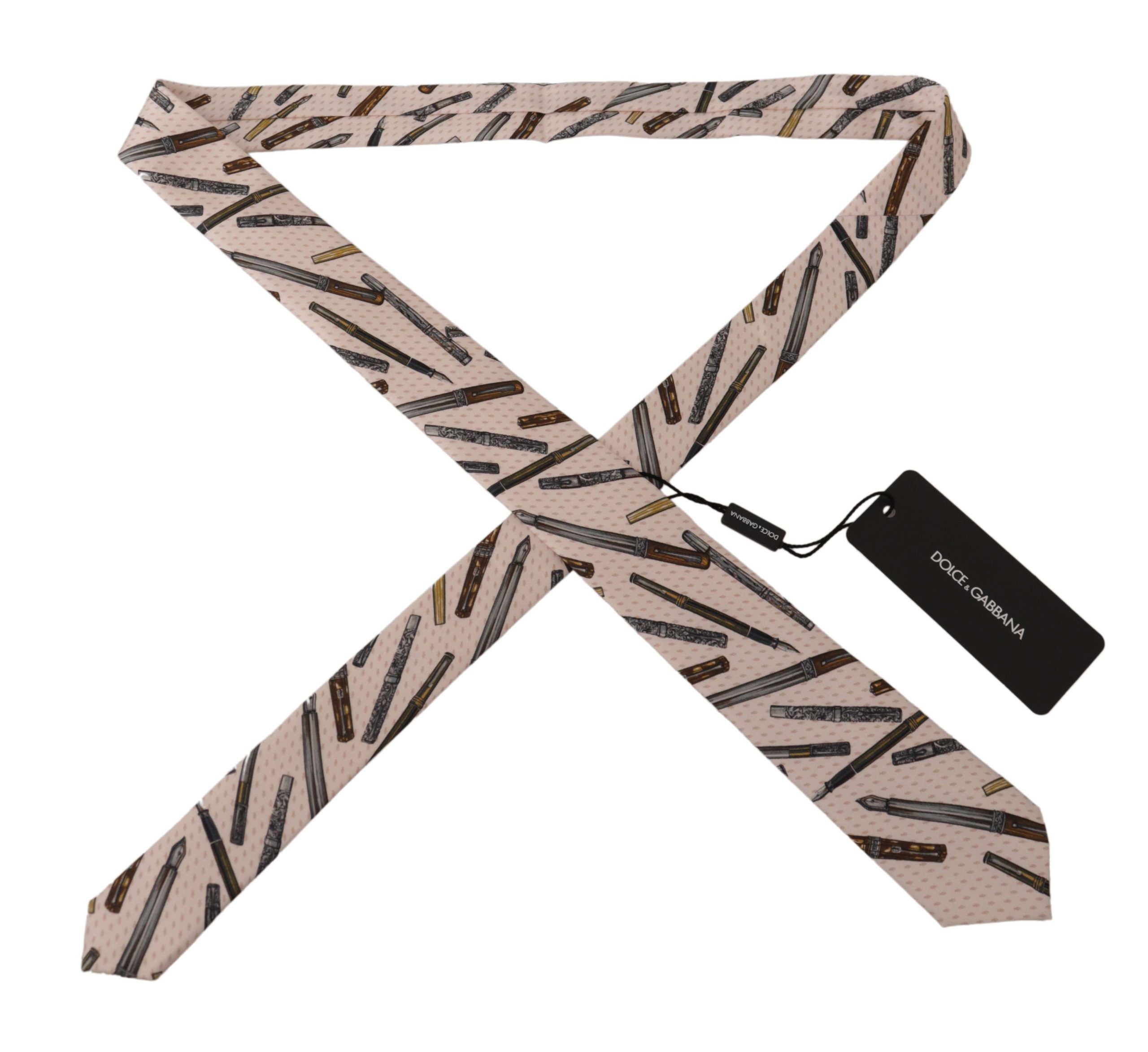 Dolce &amp; Gabbana Pink Pen Dots Print 100% Silk Adjustable Neck Accessory Tie