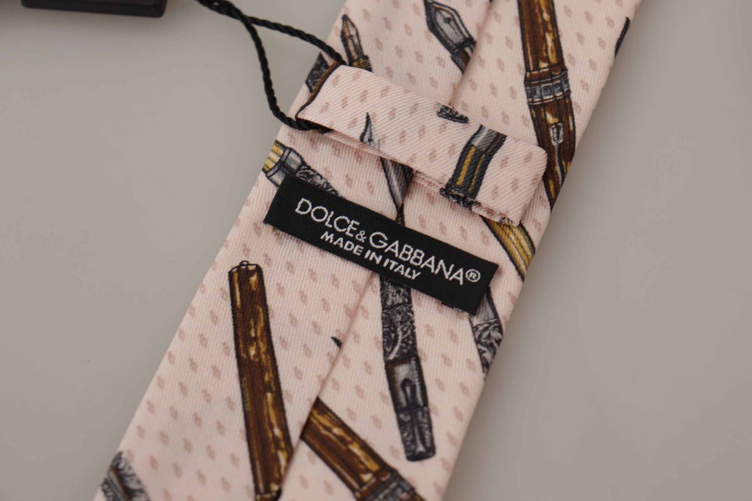 Dolce &amp; Gabbana Pink Pen Dots Print 100% Silk Adjustable Neck Accessory Tie