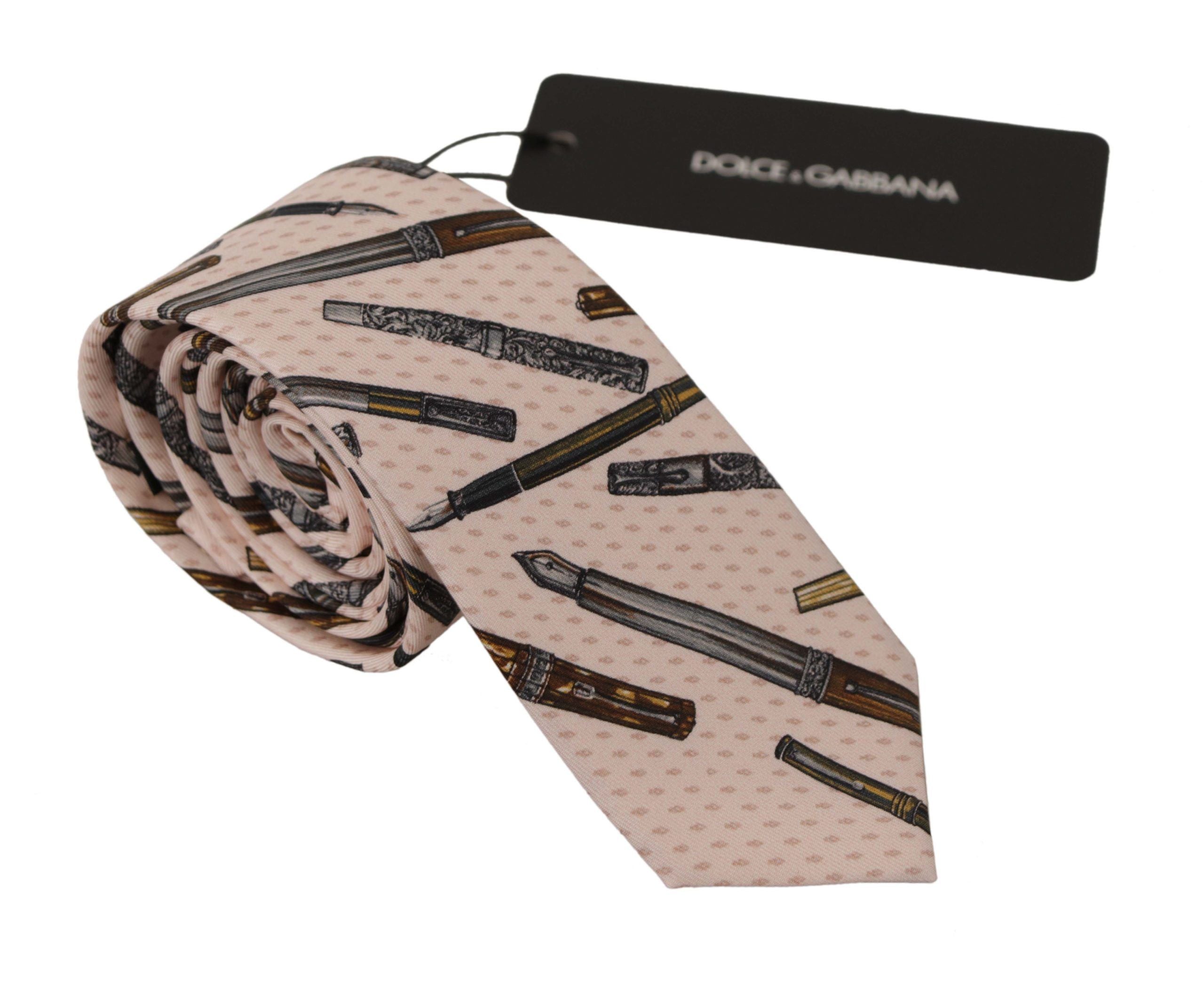 Dolce &amp; Gabbana Pink Pen Dots Print 100% Silk Adjustable Neck Accessory Tie