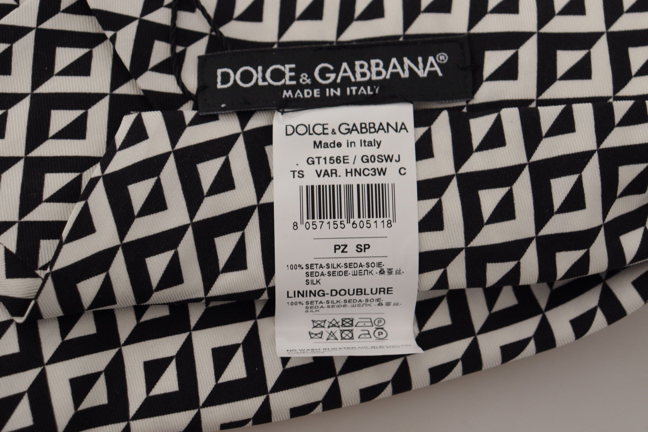 Dolce &amp; Gabbana Siyah Beyaz Geometrik Kravat %100 İpek Ayarlanabilir Aksesuar