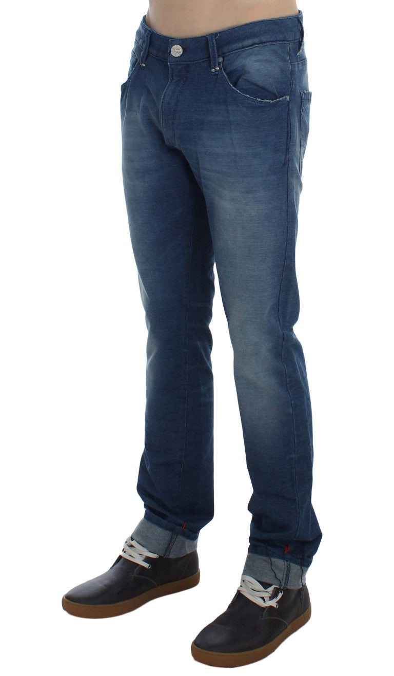 Eight Blue Wash Denim Cotton Stretch Slim Fit Jeans