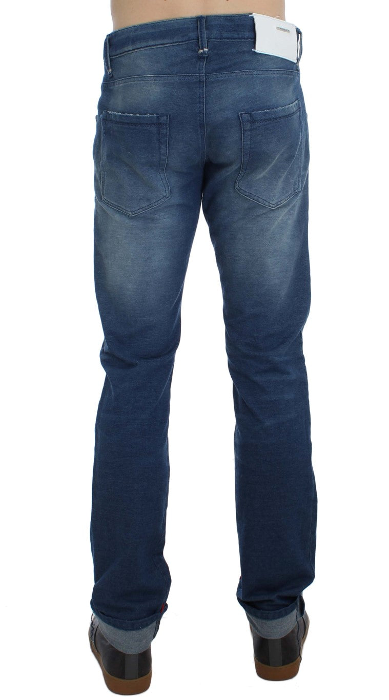 Eight Blue Wash Denim Cotton Stretch Slim Fit Jeans