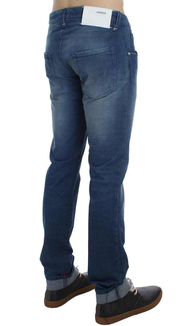 Eight Blue Wash Denim Cotton Stretch Slim Fit Jeans