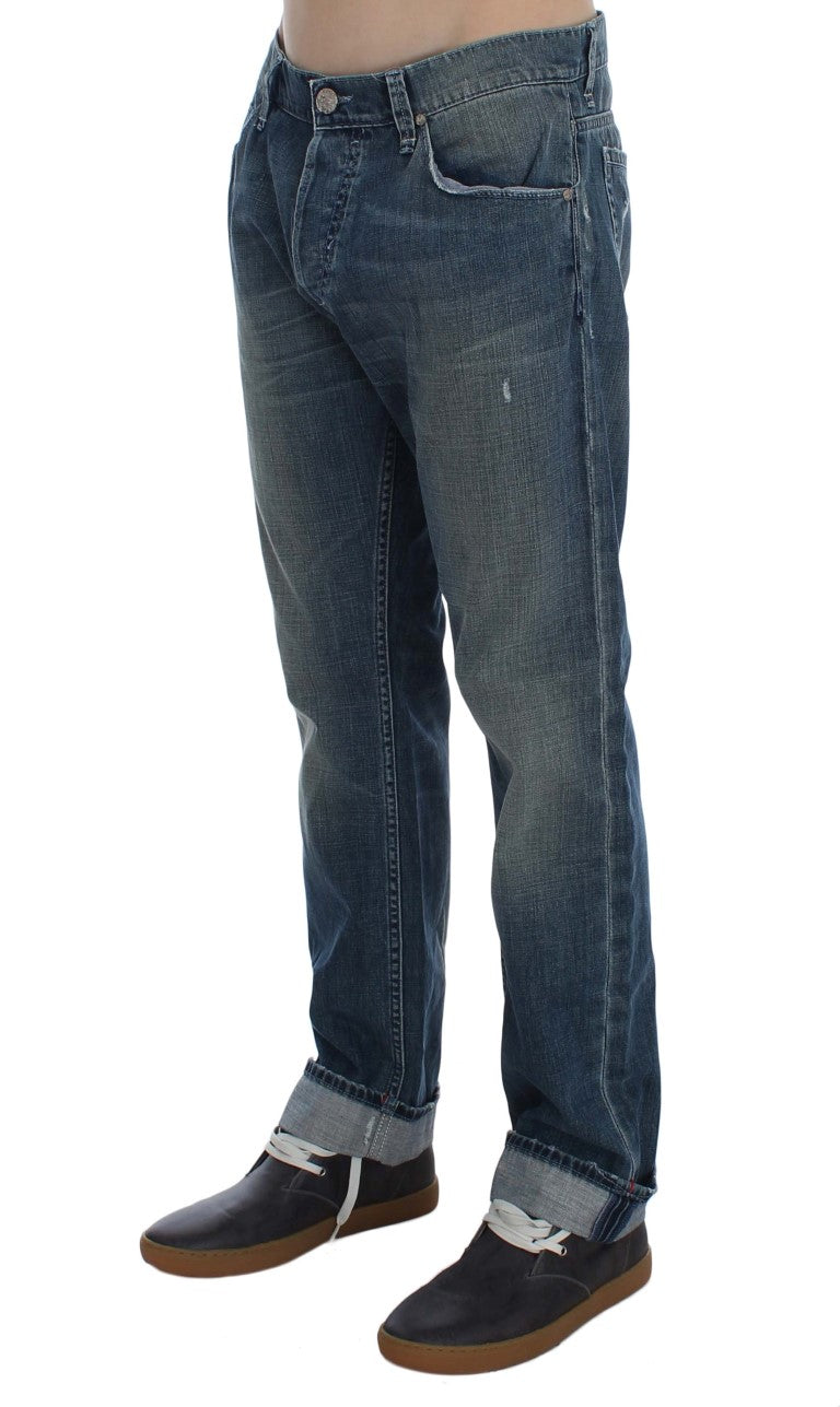 Acht Blaue Waschung Baumwolle Denim Regular Fit Jeans