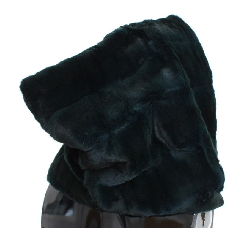Dolce &amp; Gabbana Green Weasel Fur Crochet Hood Scarf Hat