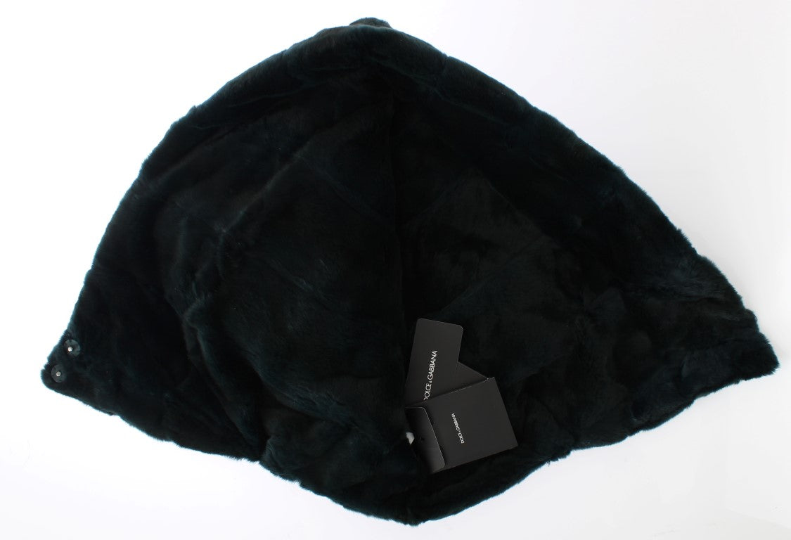 Dolce &amp; Gabbana Green Weasel Fur Crochet Hood Scarf Hat