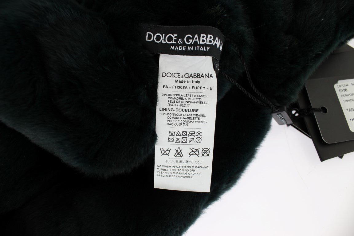 Dolce &amp; Gabbana Green Weasel Fur Crochet Hood Scarf Hat