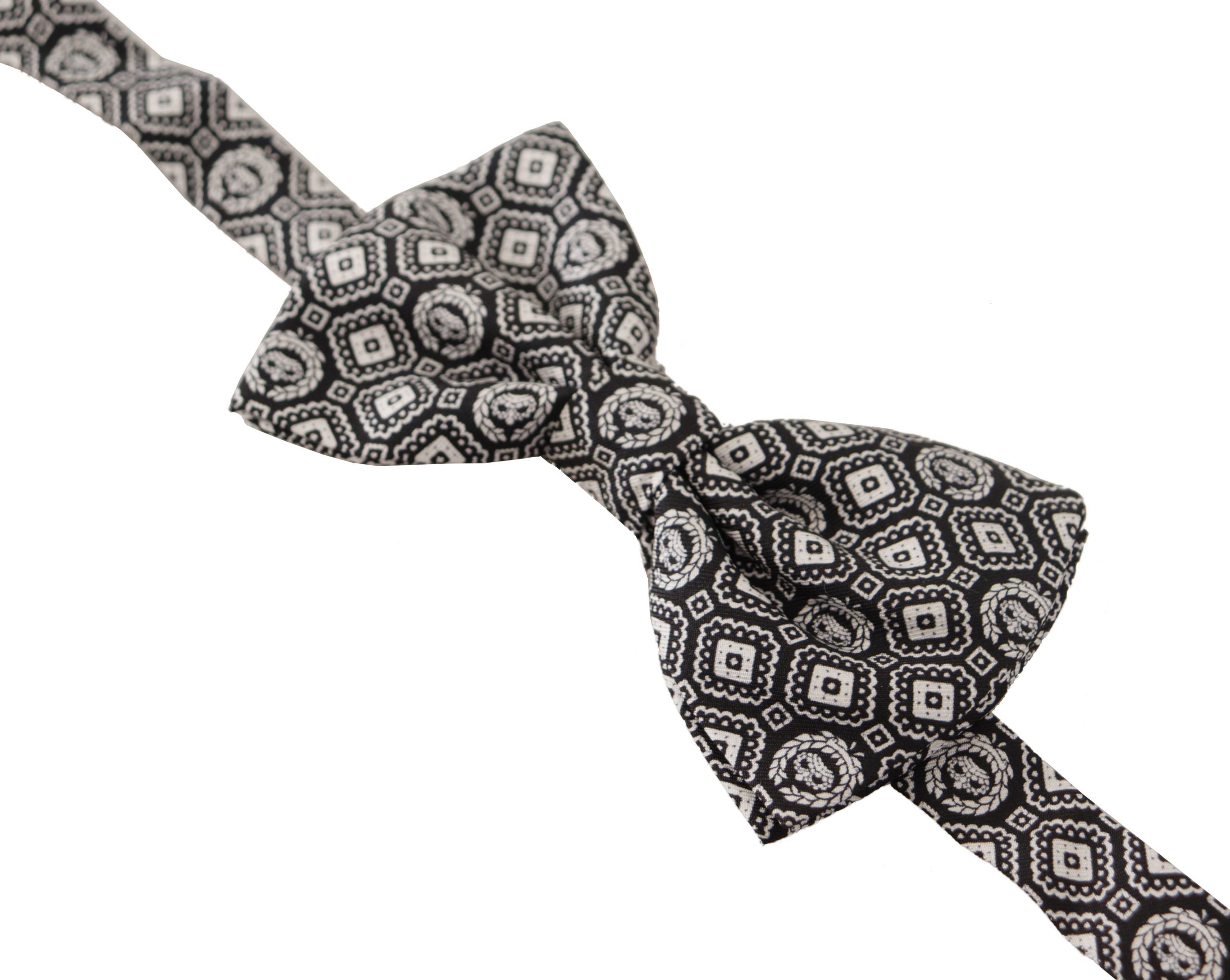 Dolce &amp; Gabbana Black and White 100% Silk Adjustable Papillon Tie