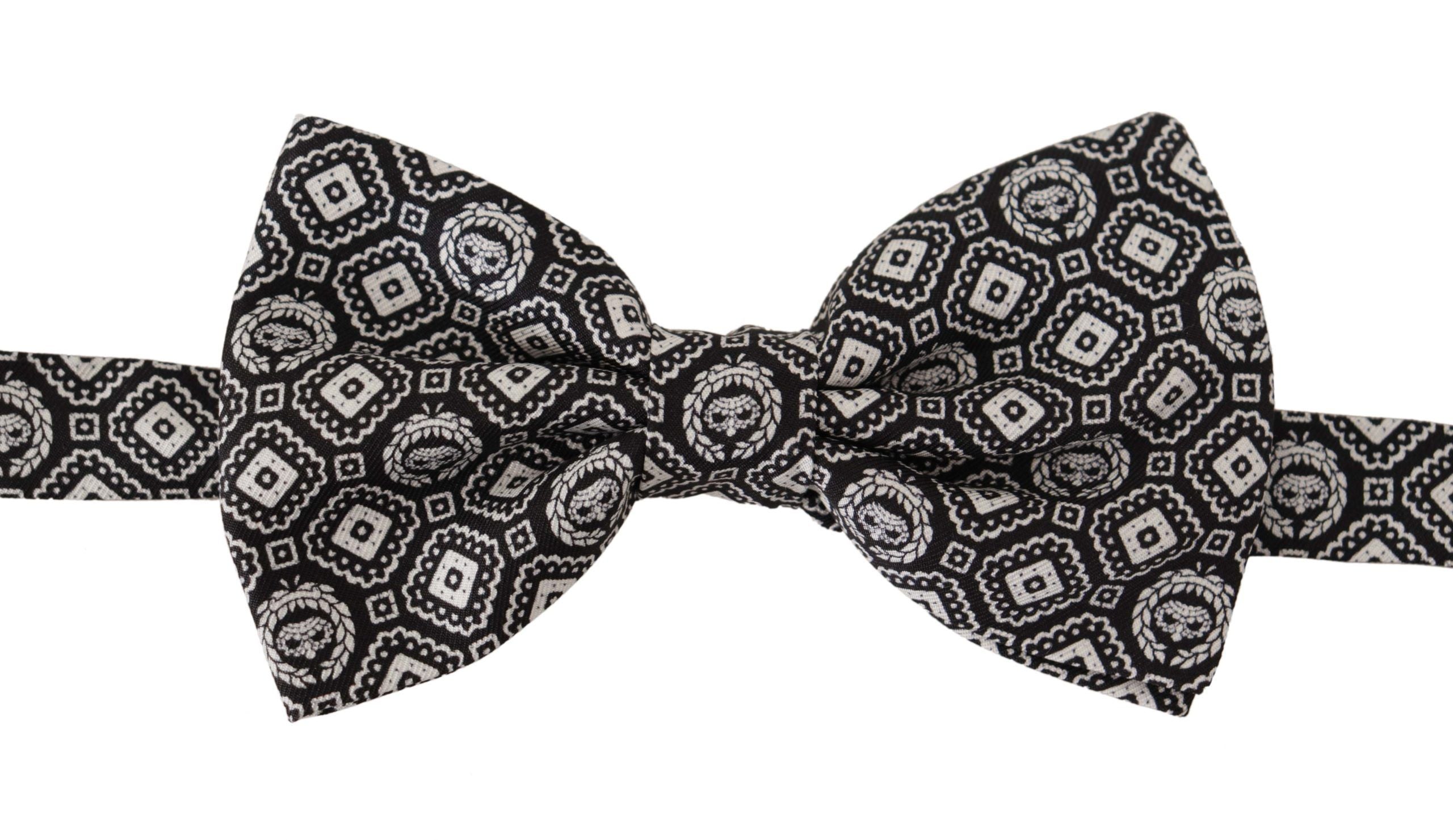 Dolce &amp; Gabbana Black and White 100% Silk Adjustable Papillon Tie
