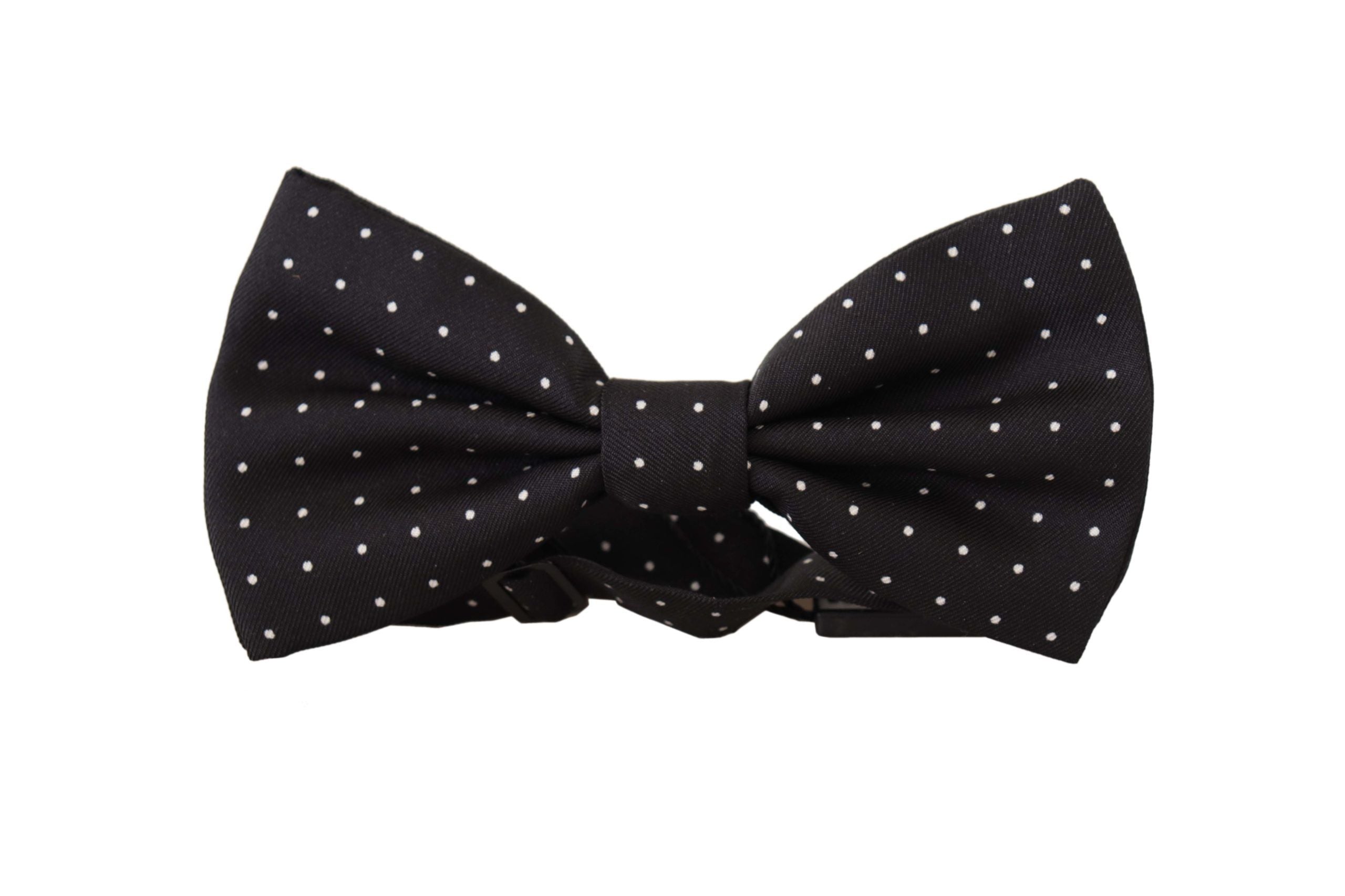 Dolce &amp; Gabbana Black and White Polka Dot 100% Silk Neck Papillon Tie