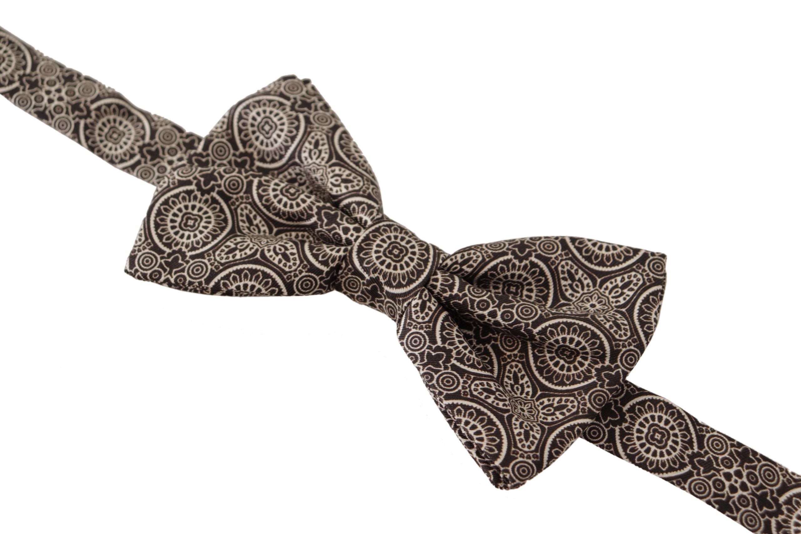Dolce &amp; Gabbana Black and White 100% Silk Adjustable Papillon Tie