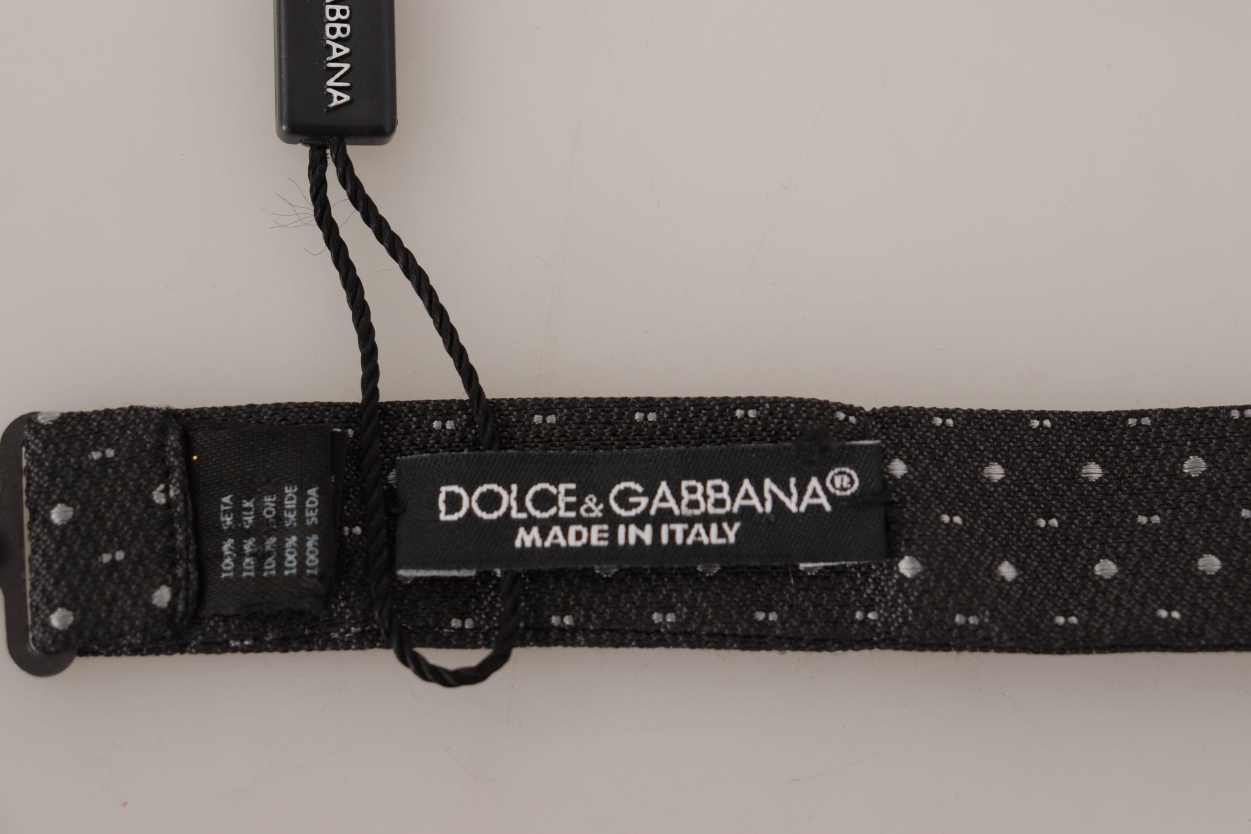 Dolce & Gabbana Graue gepunktete Papillon-Krawatte aus 100% Seide