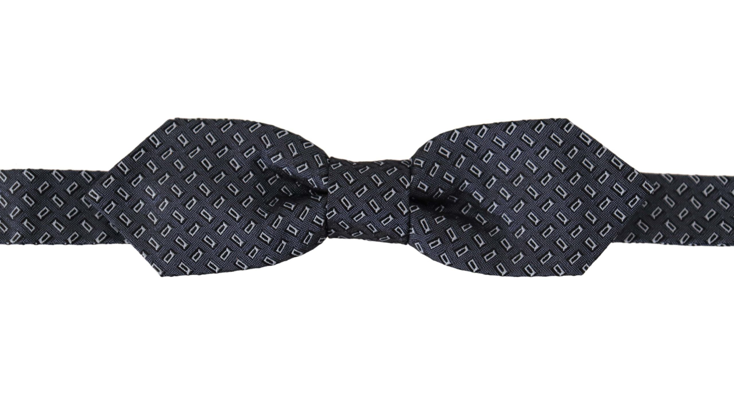 Dolce &amp; Gabbana Blue-grey dotted neck tie made of 100% silk Papillon