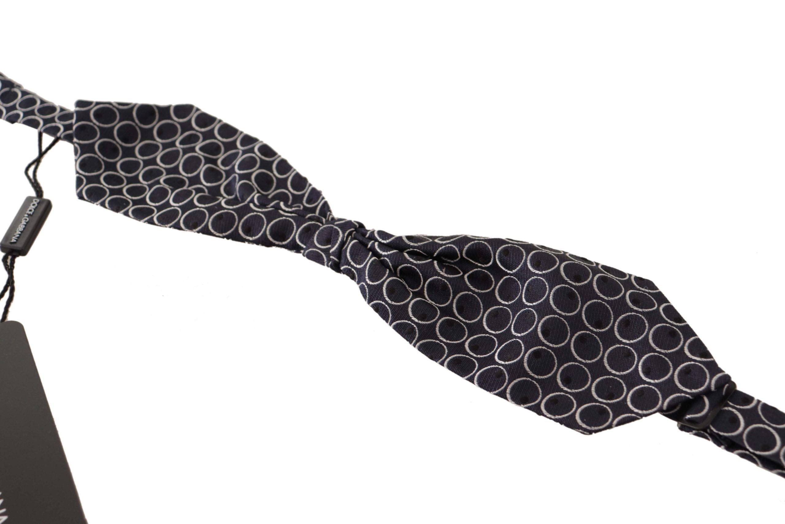 Dolce &amp; Gabbana Black White Round Neck Papillon Tie 100% Silk