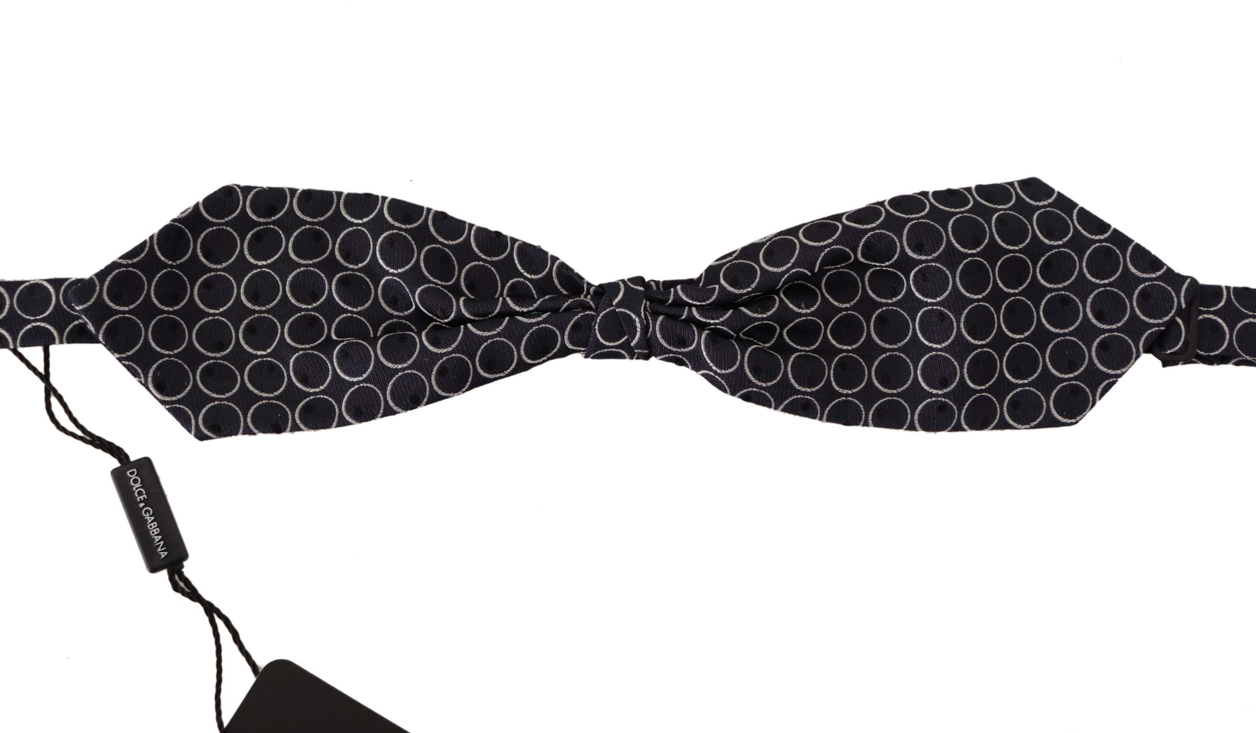 Dolce &amp; Gabbana Black White Round Neck Papillon Tie 100% Silk