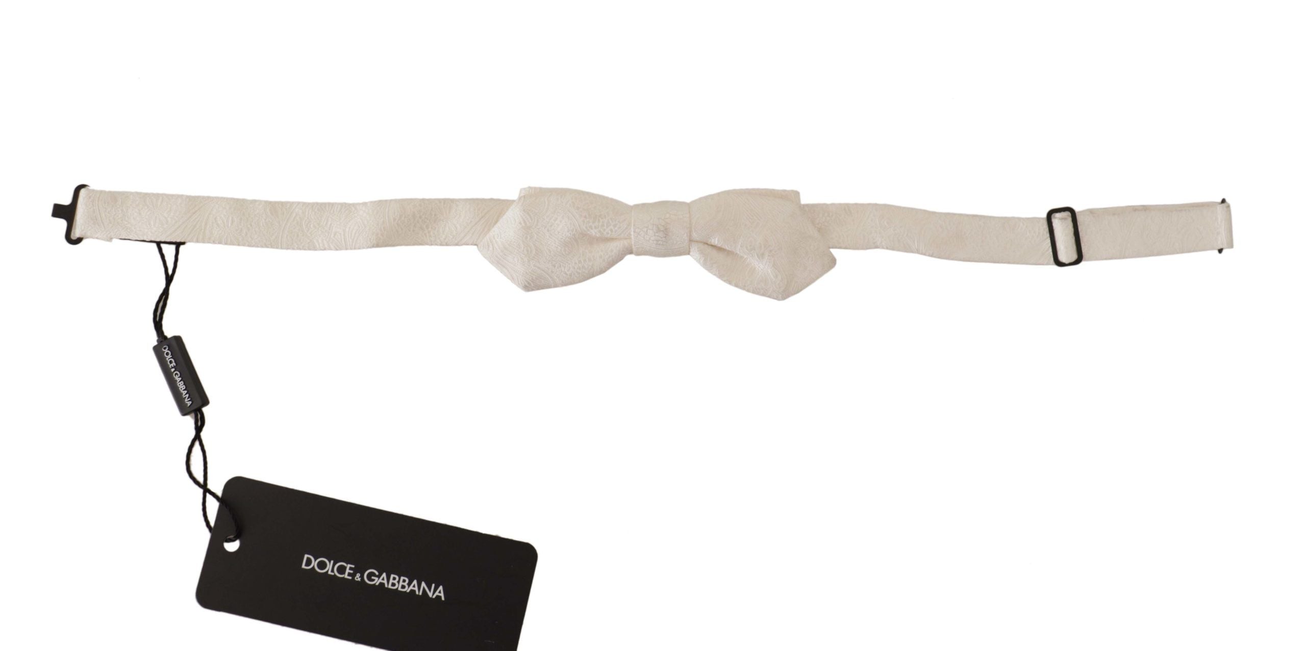 Dolce &amp; Gabbana White 100% Silk Slim Adjustable Neck Papillon Tie
