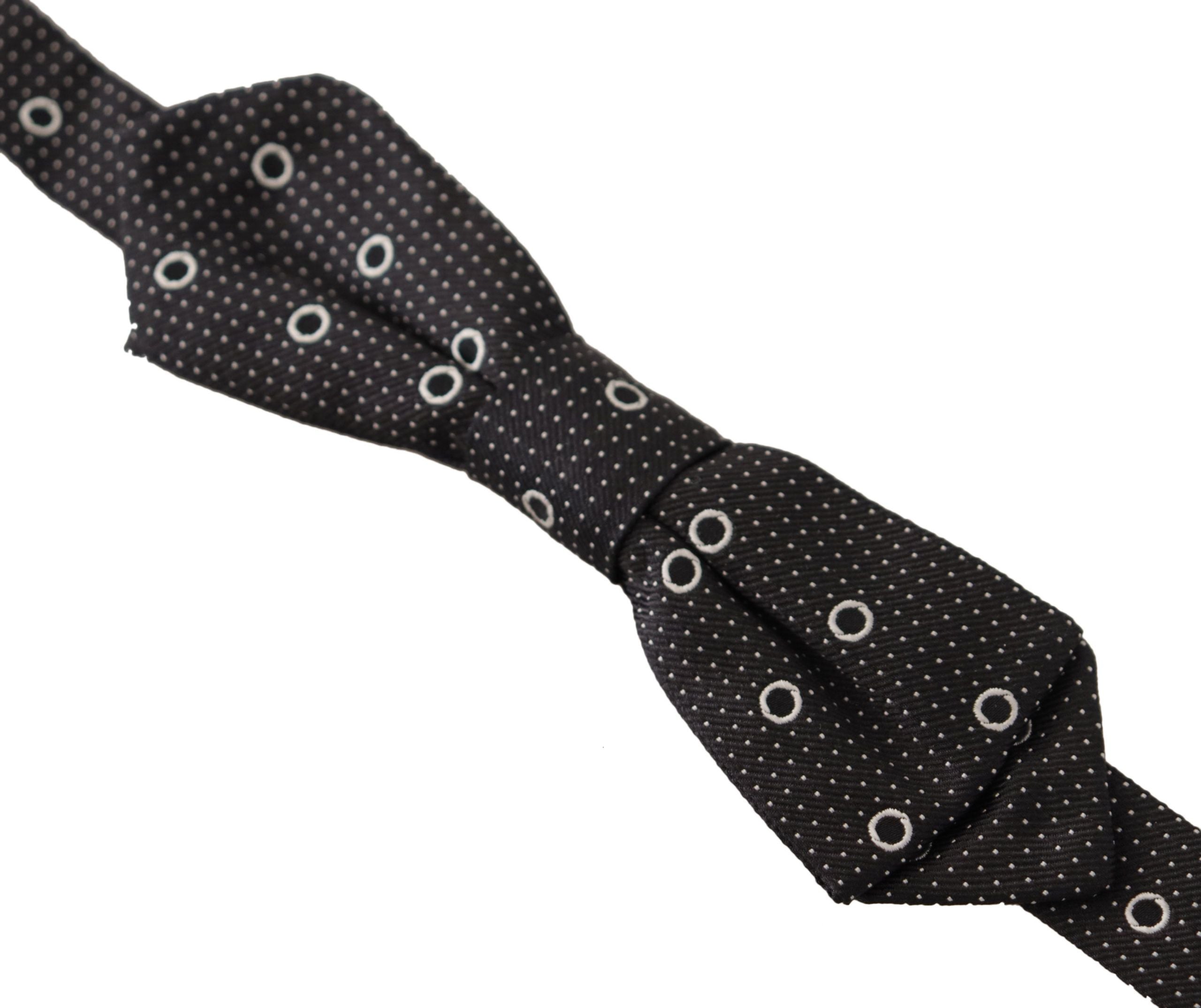 Dolce &amp; Gabbana Black and White Polka Dot 100% Silk Neck Papillon Tie