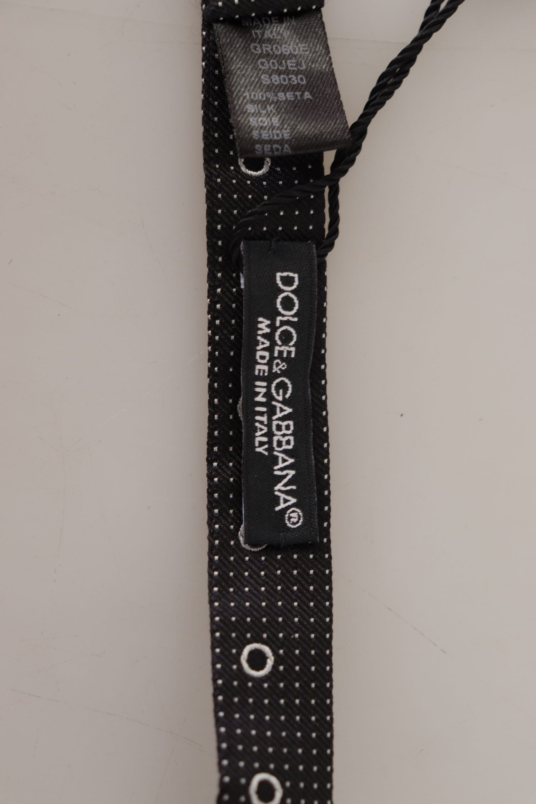 Dolce &amp; Gabbana Black and White Polka Dot 100% Silk Neck Papillon Tie