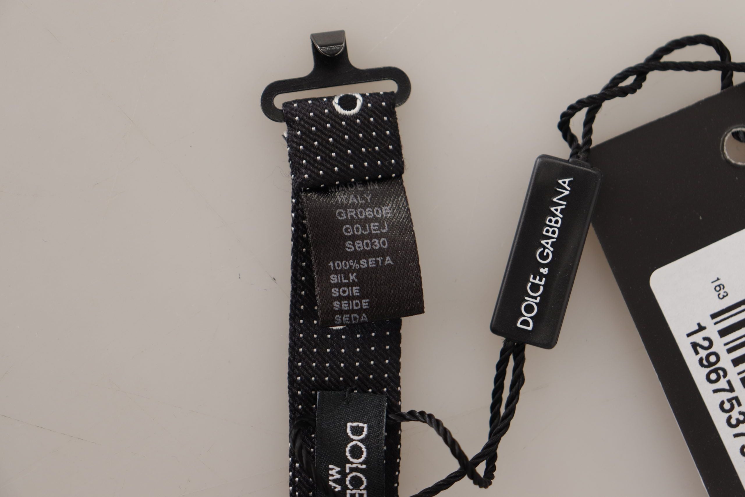 Dolce &amp; Gabbana Black and White Polka Dot 100% Silk Neck Papillon Tie